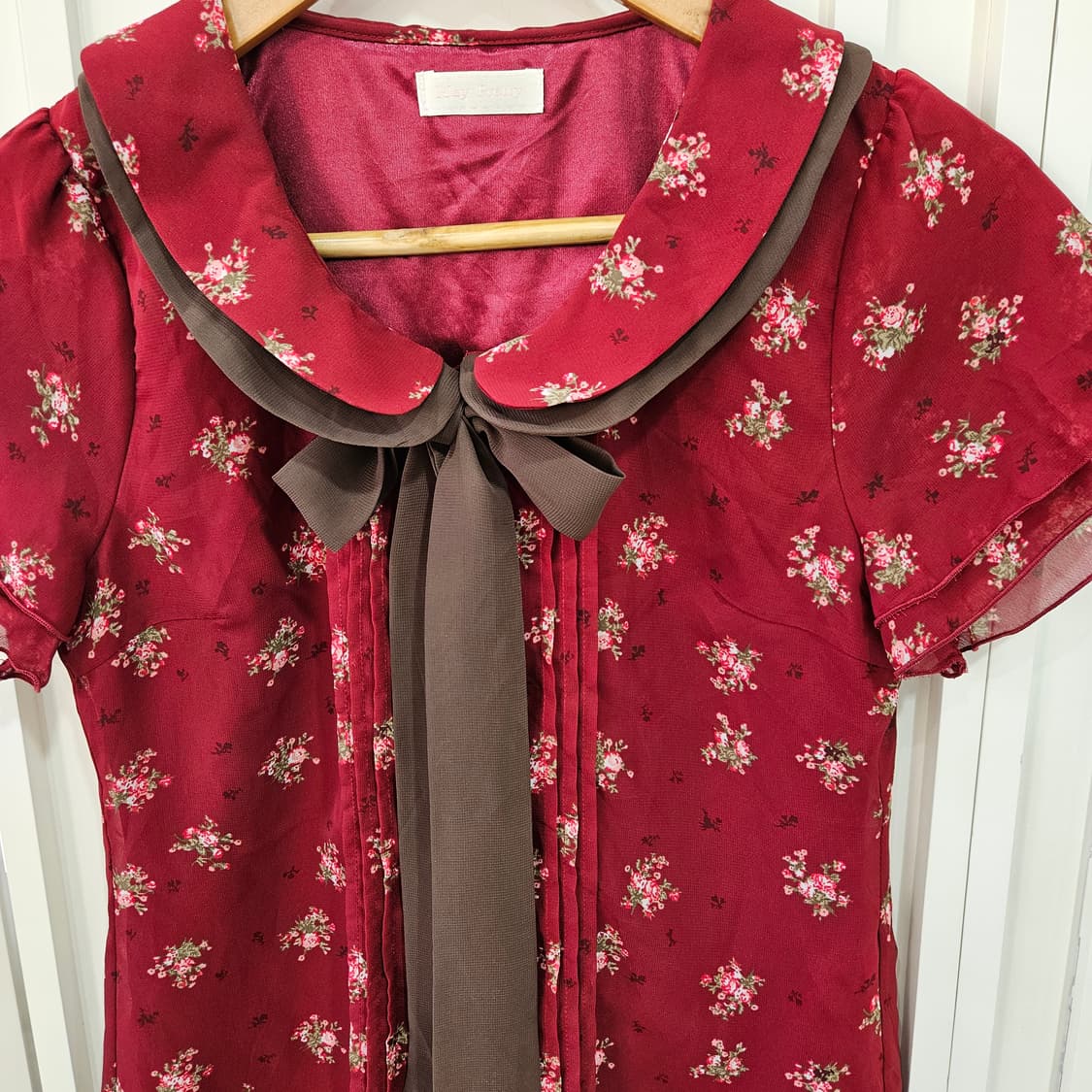 와인초코 플라워 리본 블라우스 상품이미지2