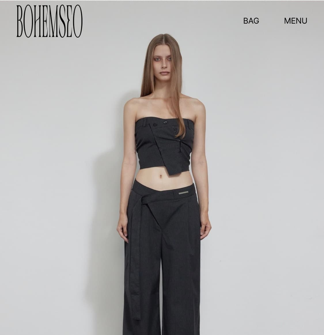 보헴서 후크 플랩 뷔스티에 스트라이프 차콜 보헤미안서울 상품이미지1