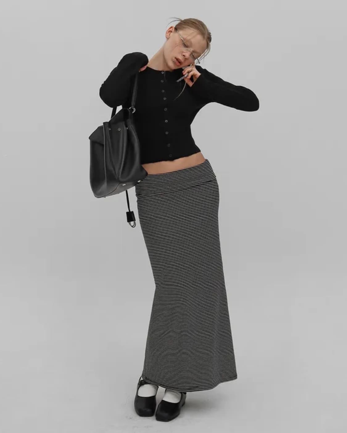 블랙업 폴딩 롱스커트 상품이미지1