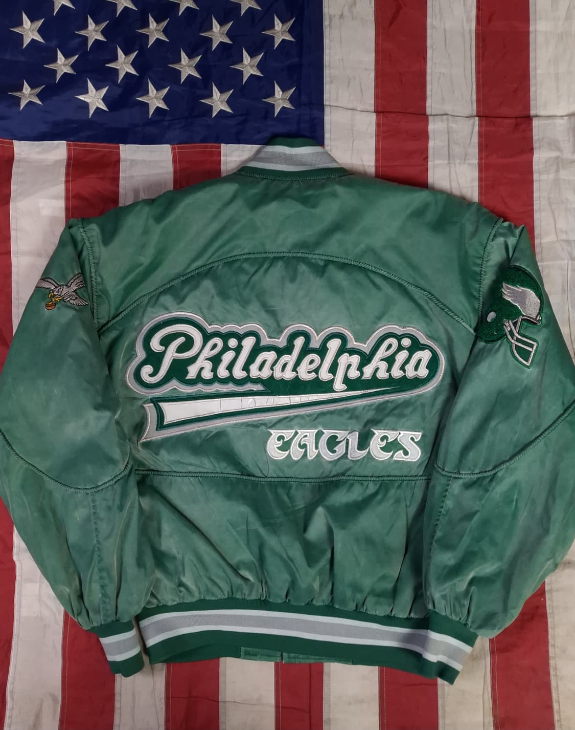 80's 빈티지 NFL 필라델피아 이글스 사틴 바시티자켓 상품이미지1