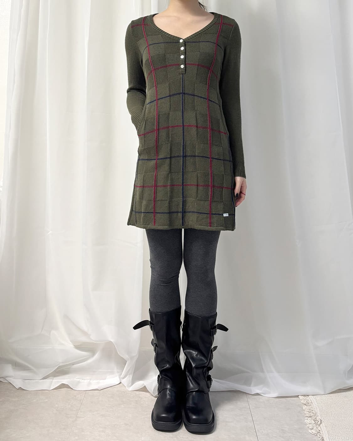 FIDRA 카키 브이넥 버튼업 롱 풀오버 상품이미지8