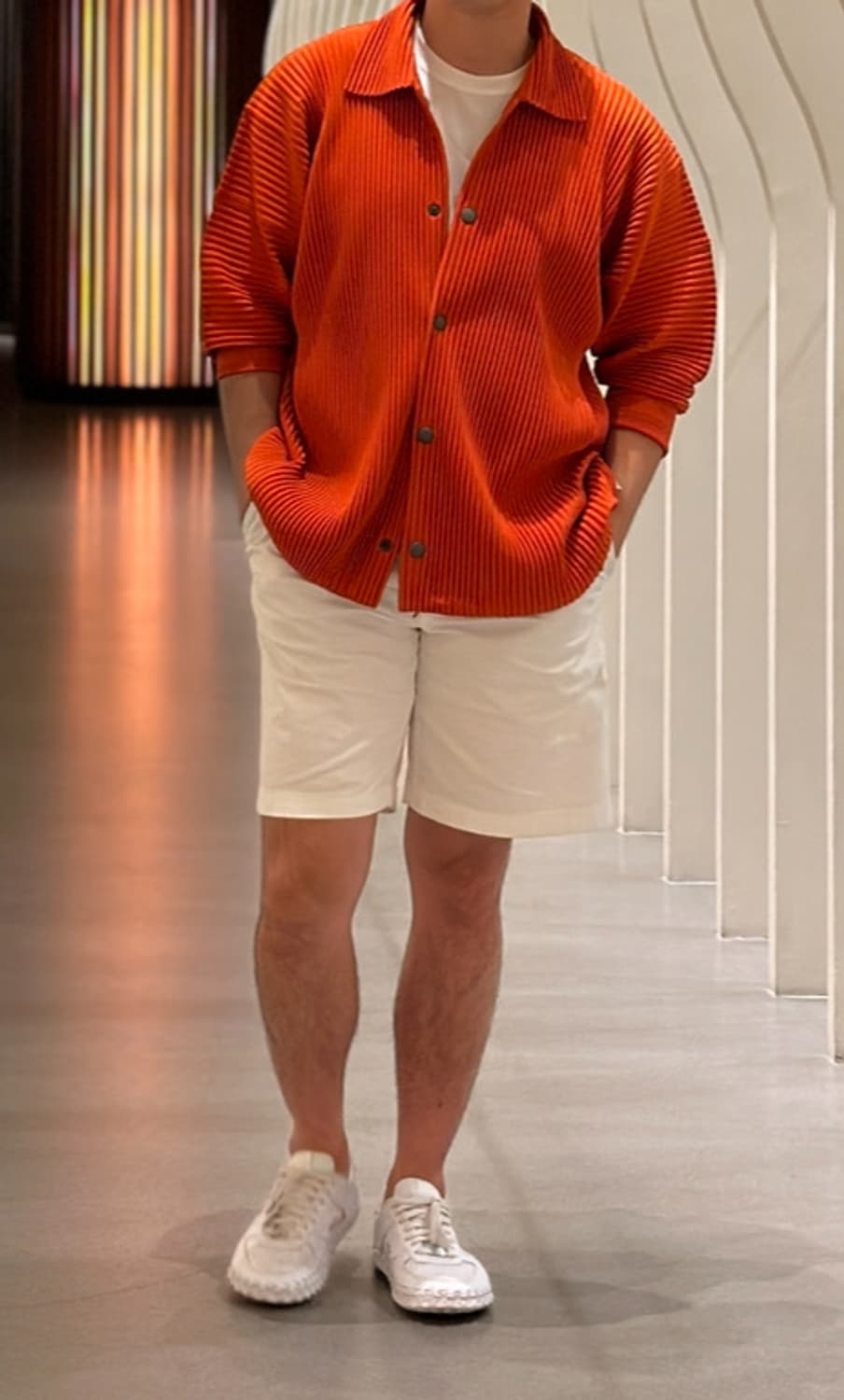 옴므플리세 오렌지 컬러 셔츠자켓 판매 상품이미지1