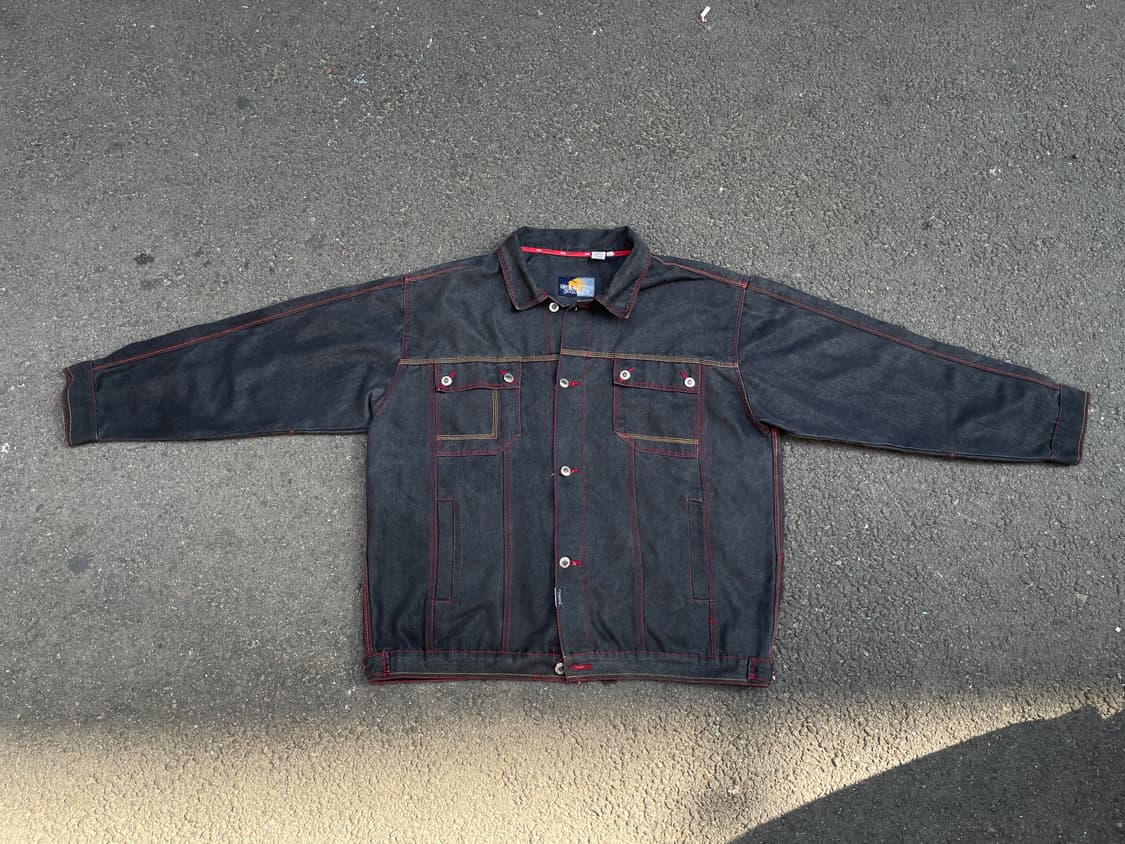 90s 사우스폴 올드스쿨 힙합 스케이터 블랙 스티치 흑청 데님 자켓 XL 상품이미지2