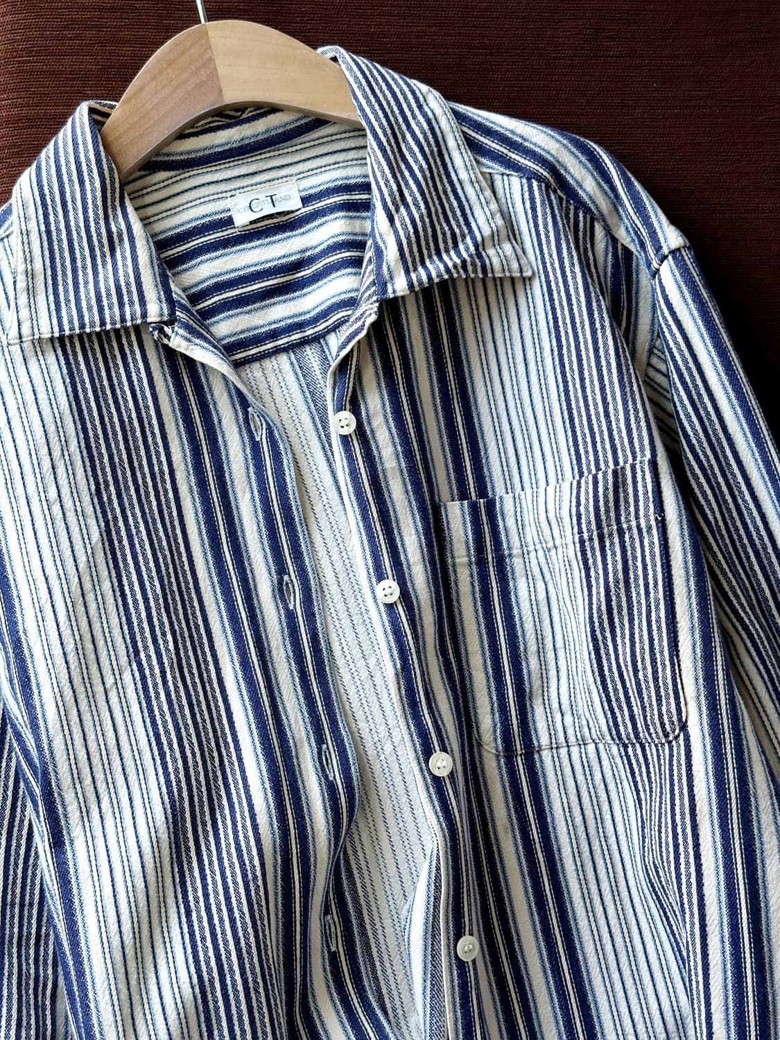 Cotton woven stripe open collar shirt 상품이미지5