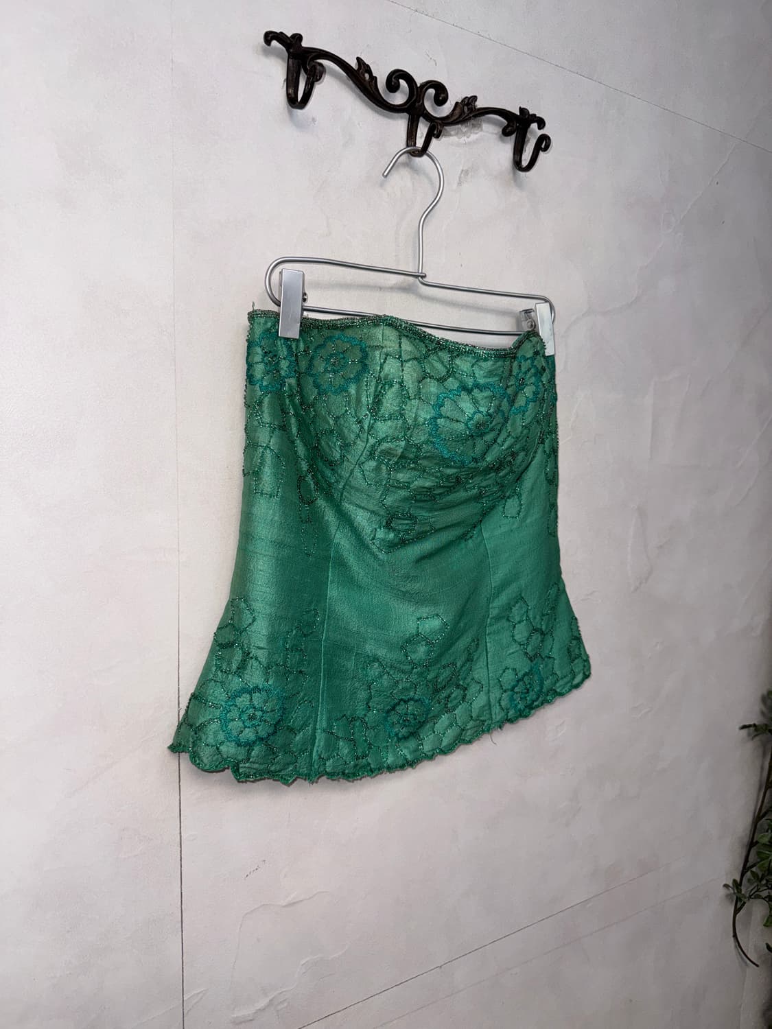 Green beads floral embroid silk corset 상품이미지5