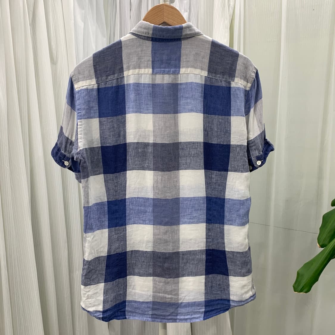 빈폴 BEANPOLE 슬림핏 깅엄 체크 린넨 반팔 셔츠 1432 상품이미지3
