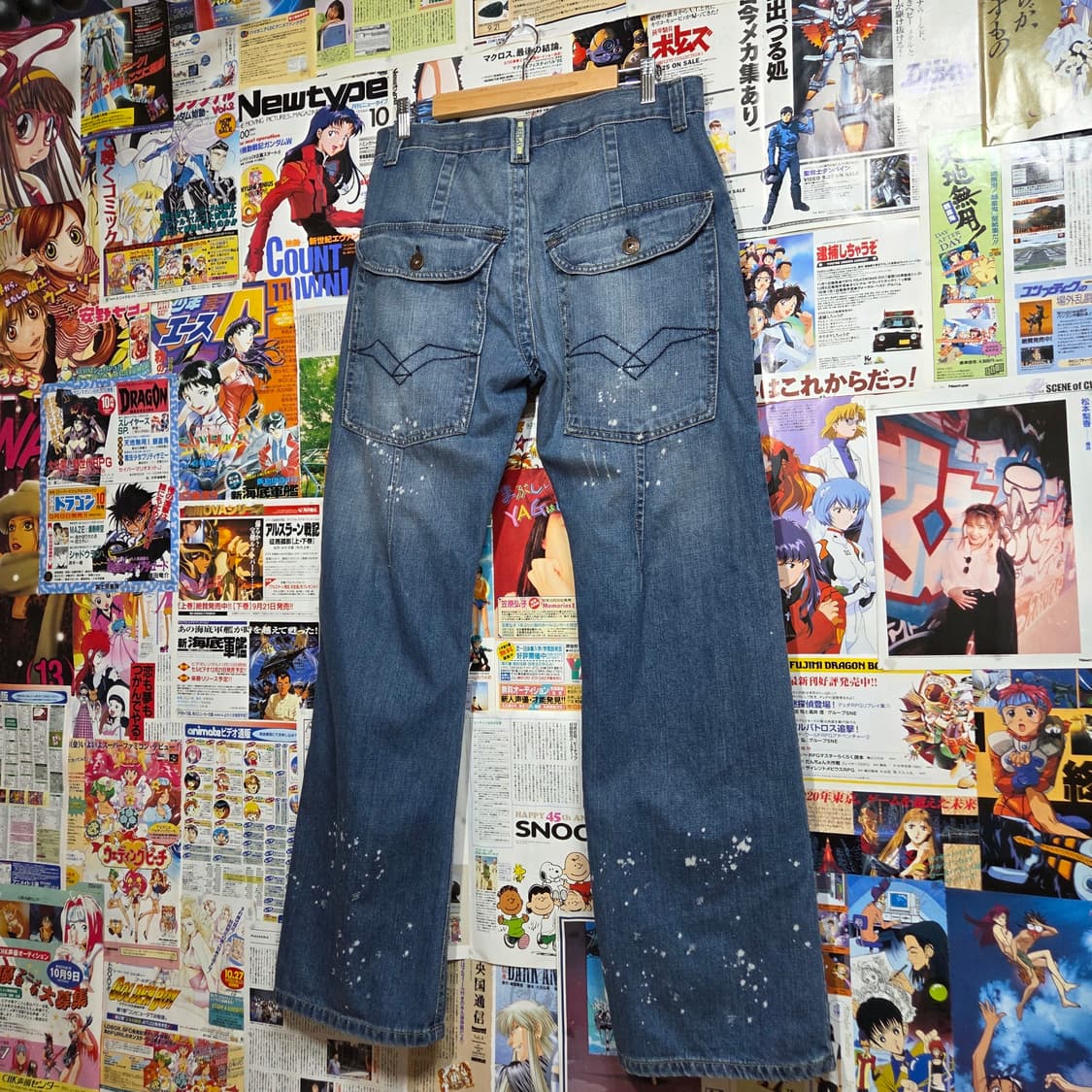 스플래터 워싱 가죽 포인트 데미지 데님 팬츠 상품이미지5