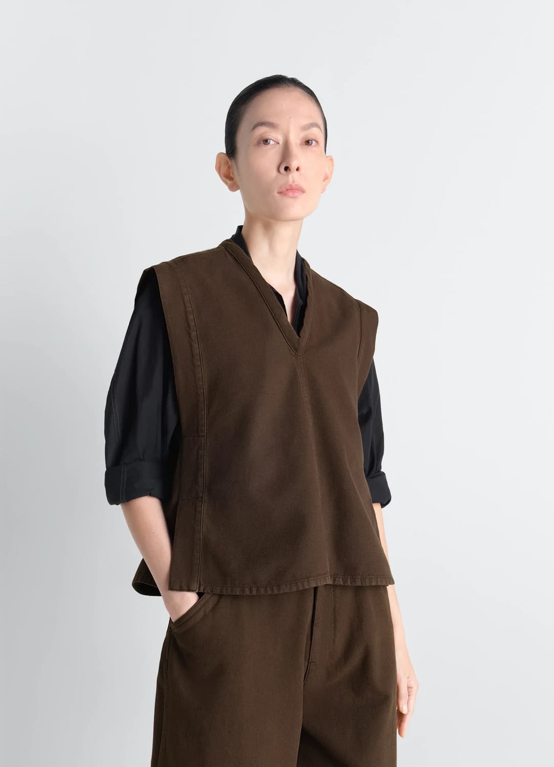 [34,36,38]르메르 26ss CHASUBLE 타이 베스트/카카오 상품이미지5