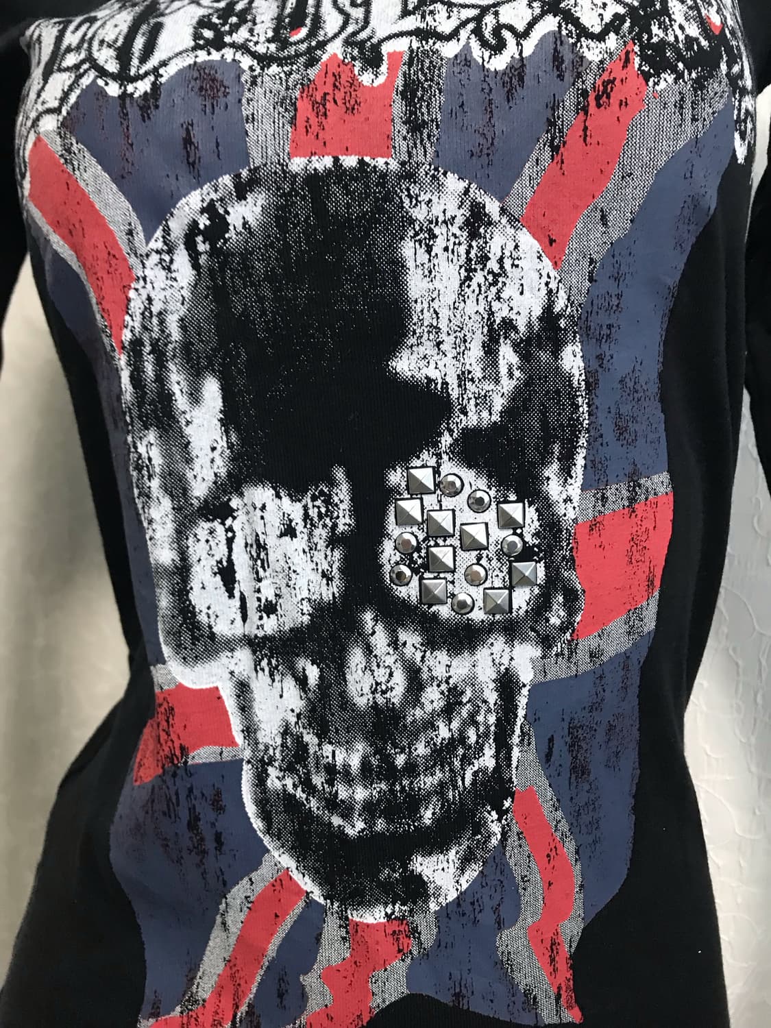 빈티지 펑크 유니언잭 해골 스터드 롱슬리브 탑 상품이미지3