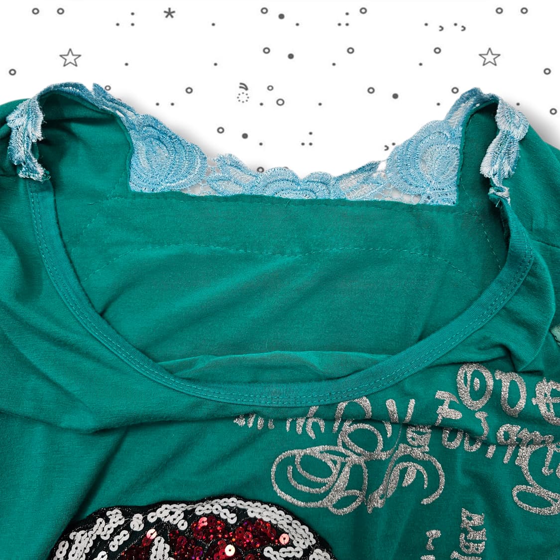 VTG 레이스 소매 스팽글 로즈 티셔츠 상품이미지7