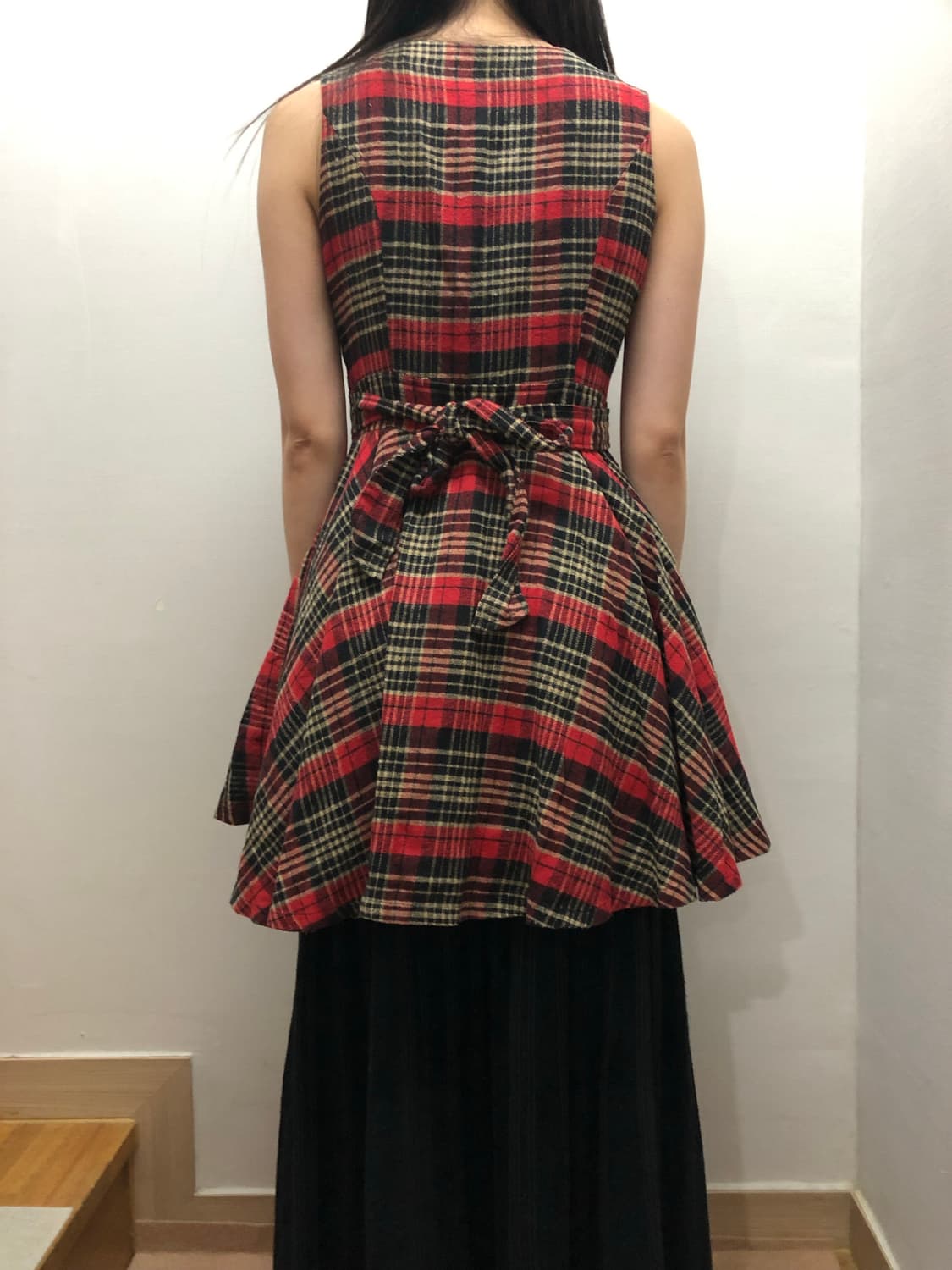 빈티지 레드 체크 퍼 원피스 상품이미지6