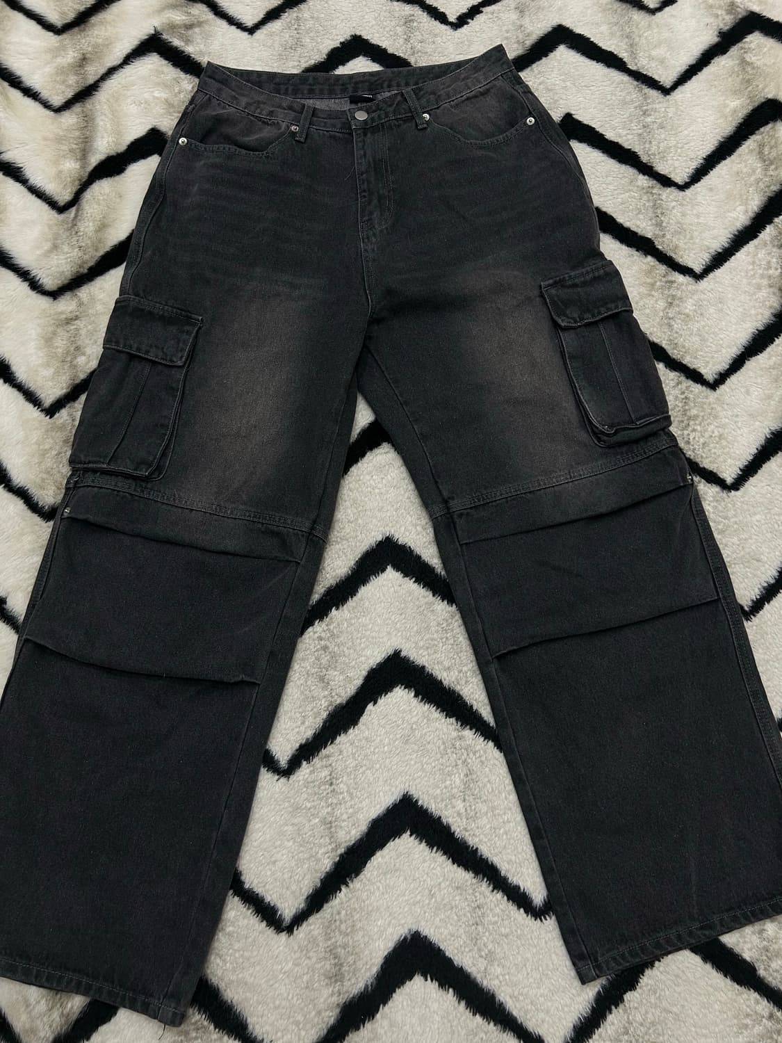 [L]트릴리온 파라슈트 와이드 카고 데님팬츠/흑청 상품이미지1