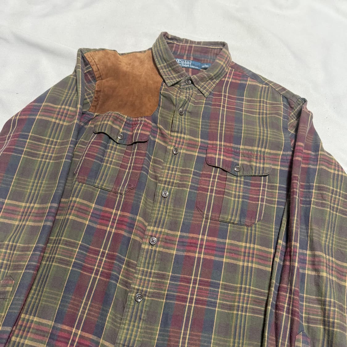 L 폴로랄프로렌 스웨이드 패치 체크 헌팅 셔츠 상품이미지1