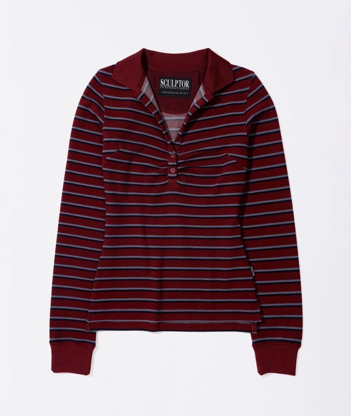 스컬프터 Shirring Tennis Shirt Wine Stripe 상품이미지1