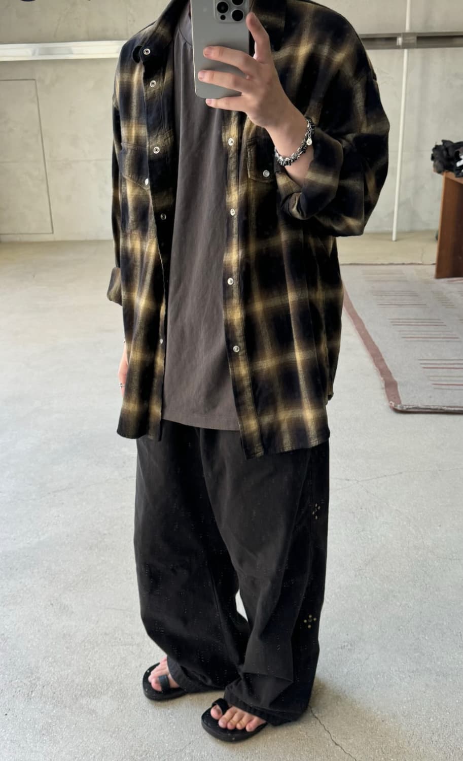 [3] 폴리테루 루즈드 체크 셔츠 웨스턴 옐로우 브라운 상품이미지1