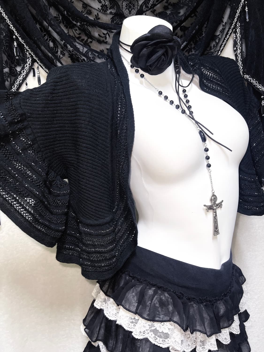 로맨틱고딕 고스 니트 프릴러플 숄 볼레로 가디건 다크페어리 그런지 핀터 상품이미지2