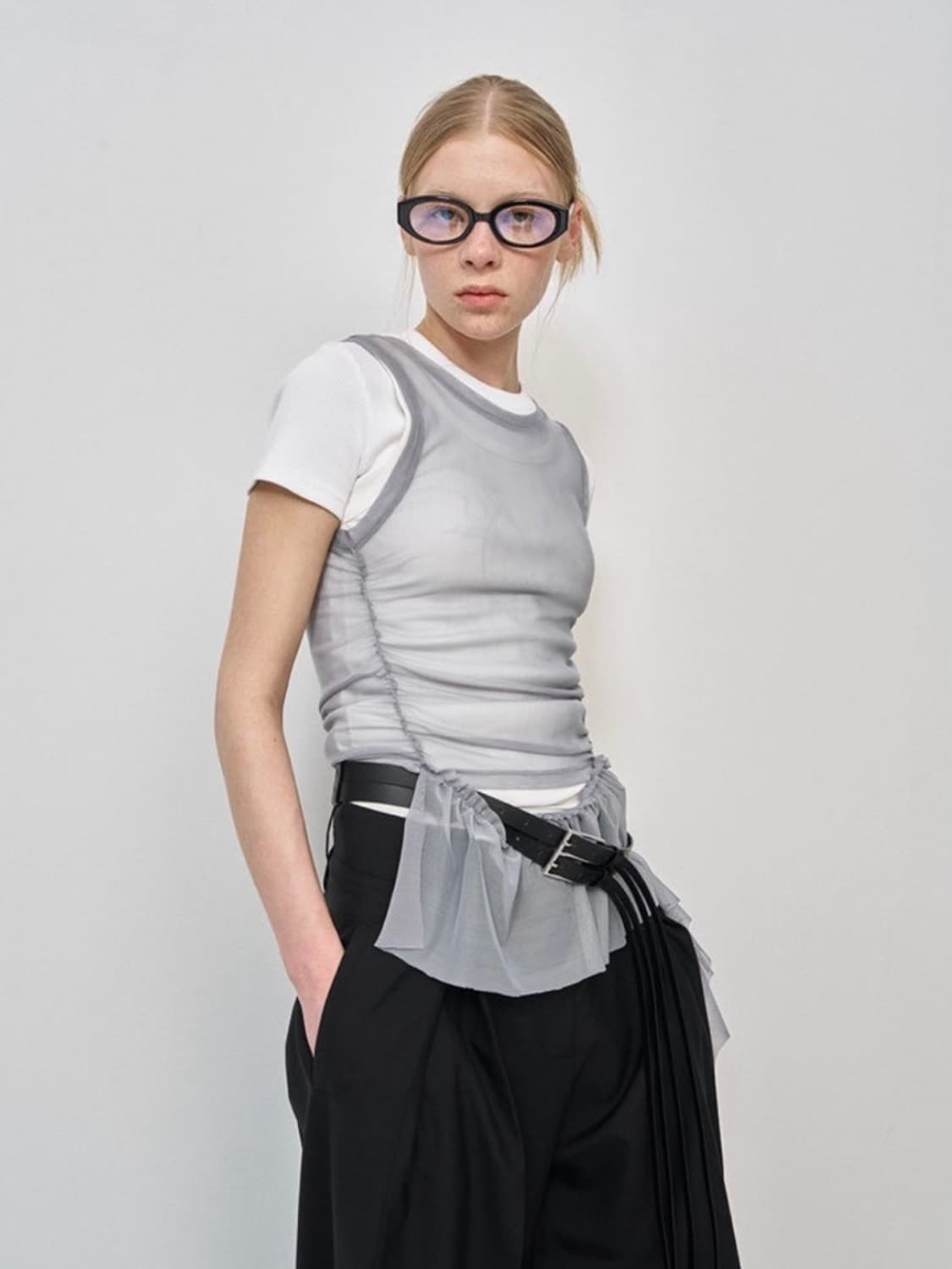 LCDC mesh frill sleeveless top(grey) 상품이미지3