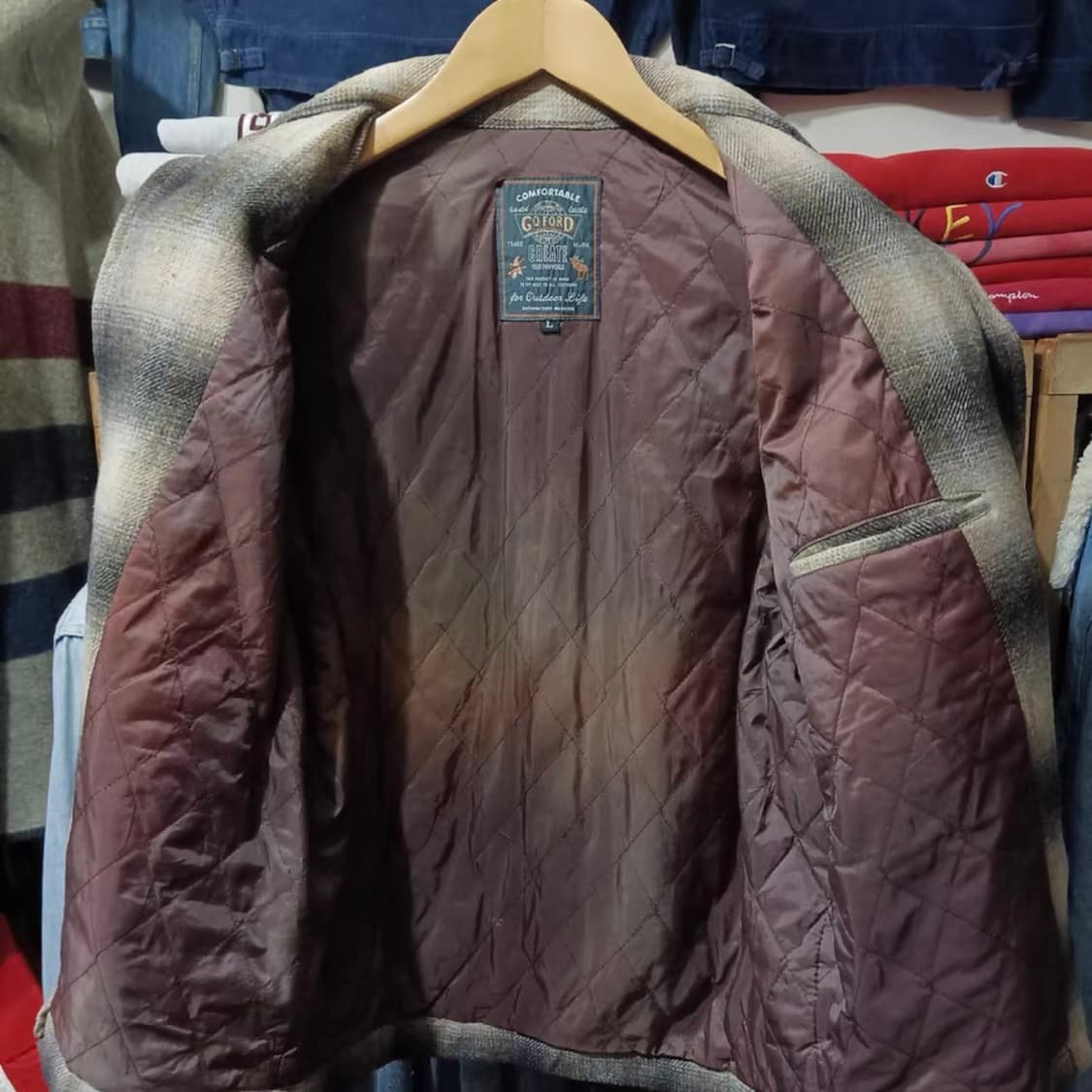 Vintage 아메리칸 복고 조니 뎁 스타일 울 그라데이션 체크 자켓 상품이미지4