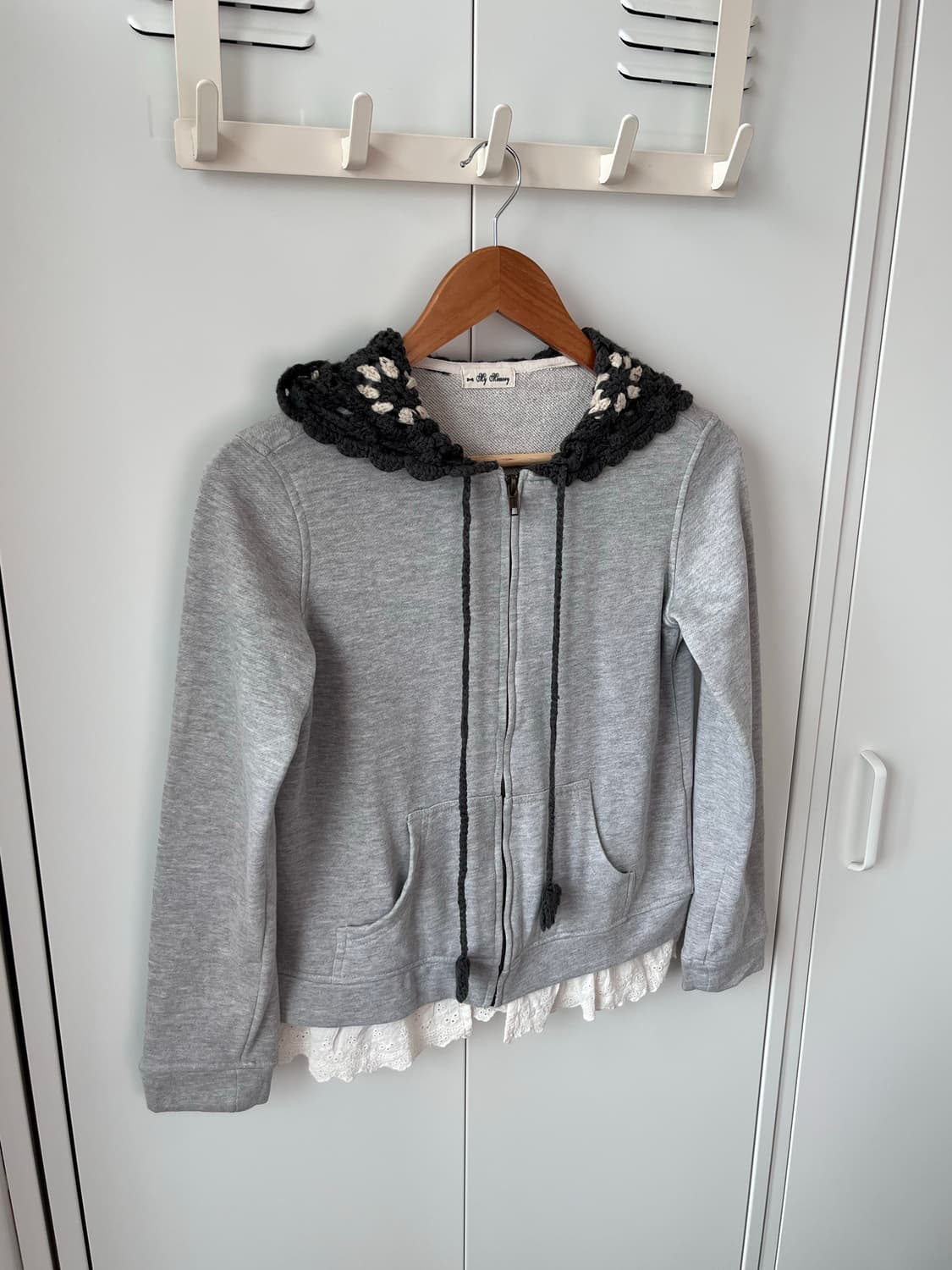 My memory 크로셰 레이스 레이어드 후드집업 상품이미지3
