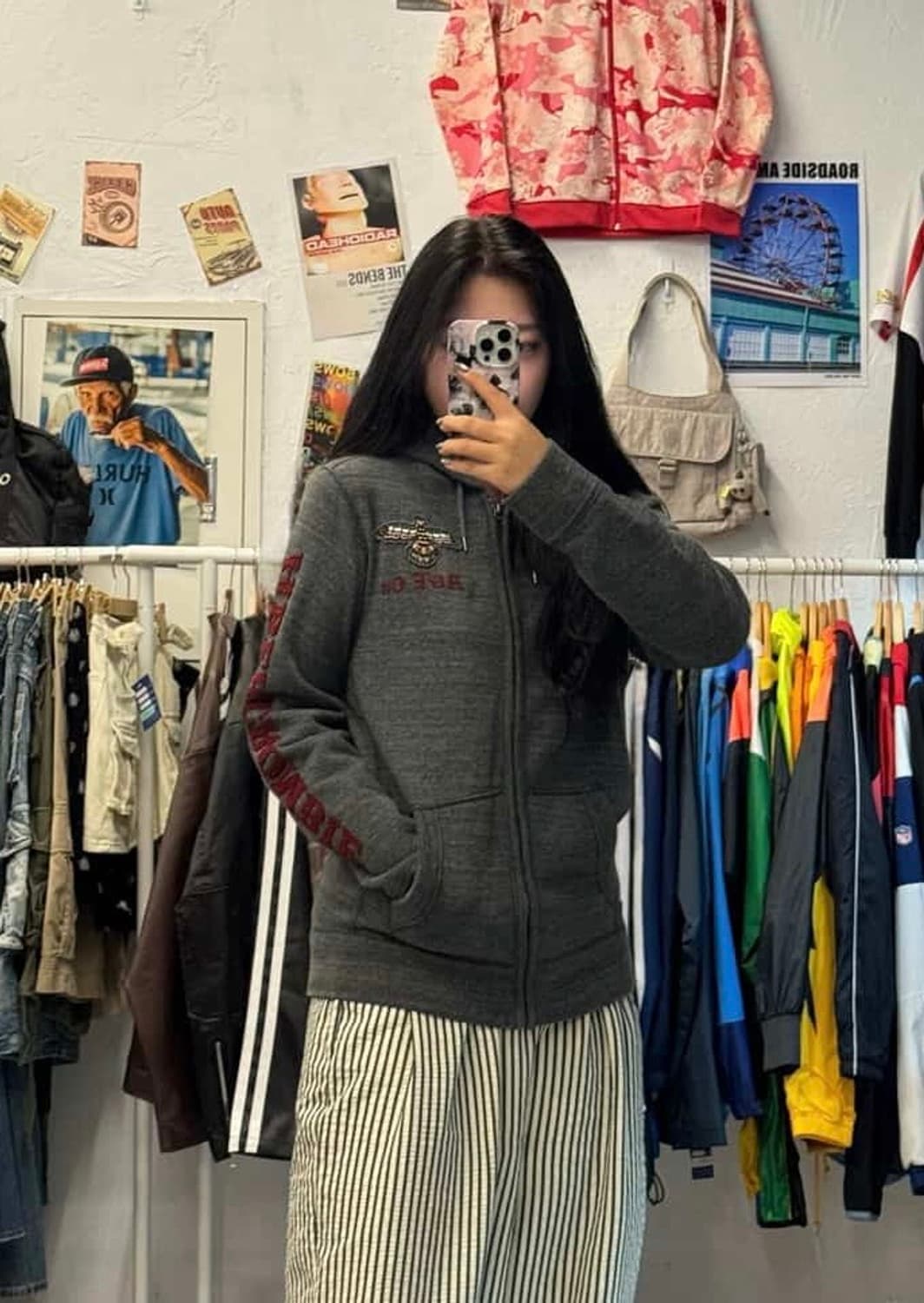 아베크롬비 y2k 자수 로고 그레이 후드집업 L 추천 상품이미지1