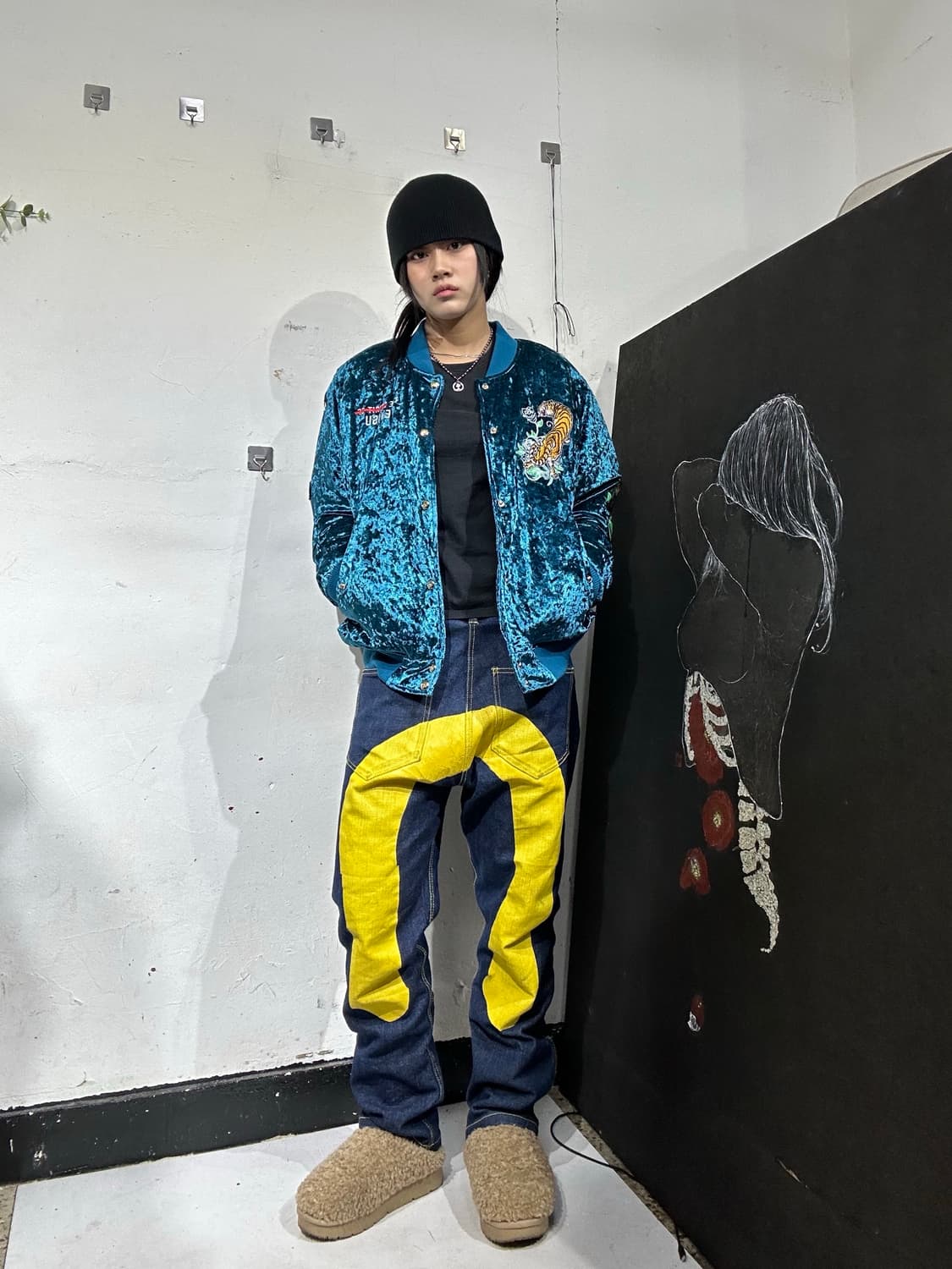 Evisu 에비수 청록 벨벳 빅호랑이 자수 스카잔 M 상품이미지4