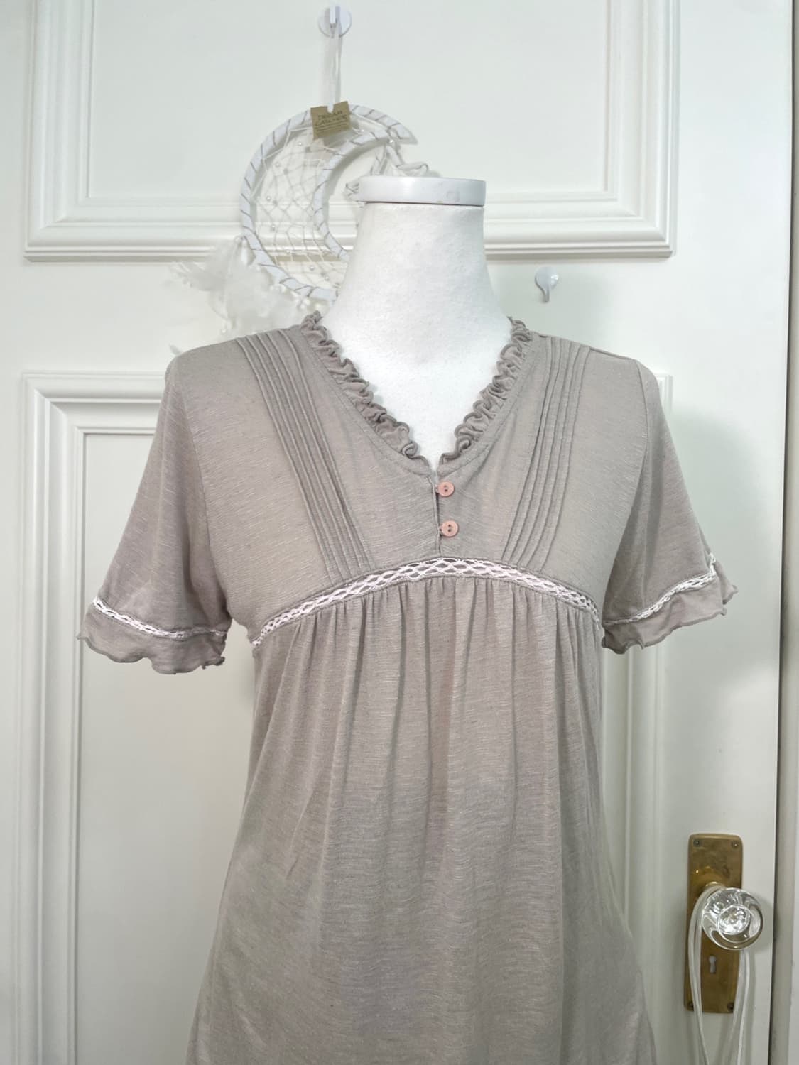 khakigray lace point cotton top(size-L) 상품이미지5
