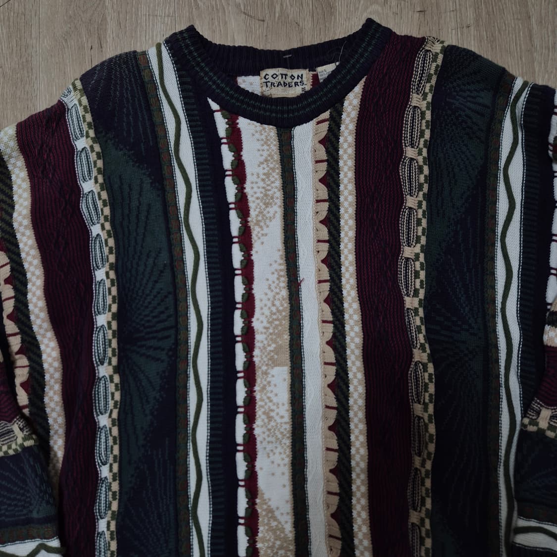 코튼 트레이더스 빈티지 아메카지 패턴 배색 케이블 니트 L(100) 상품이미지2