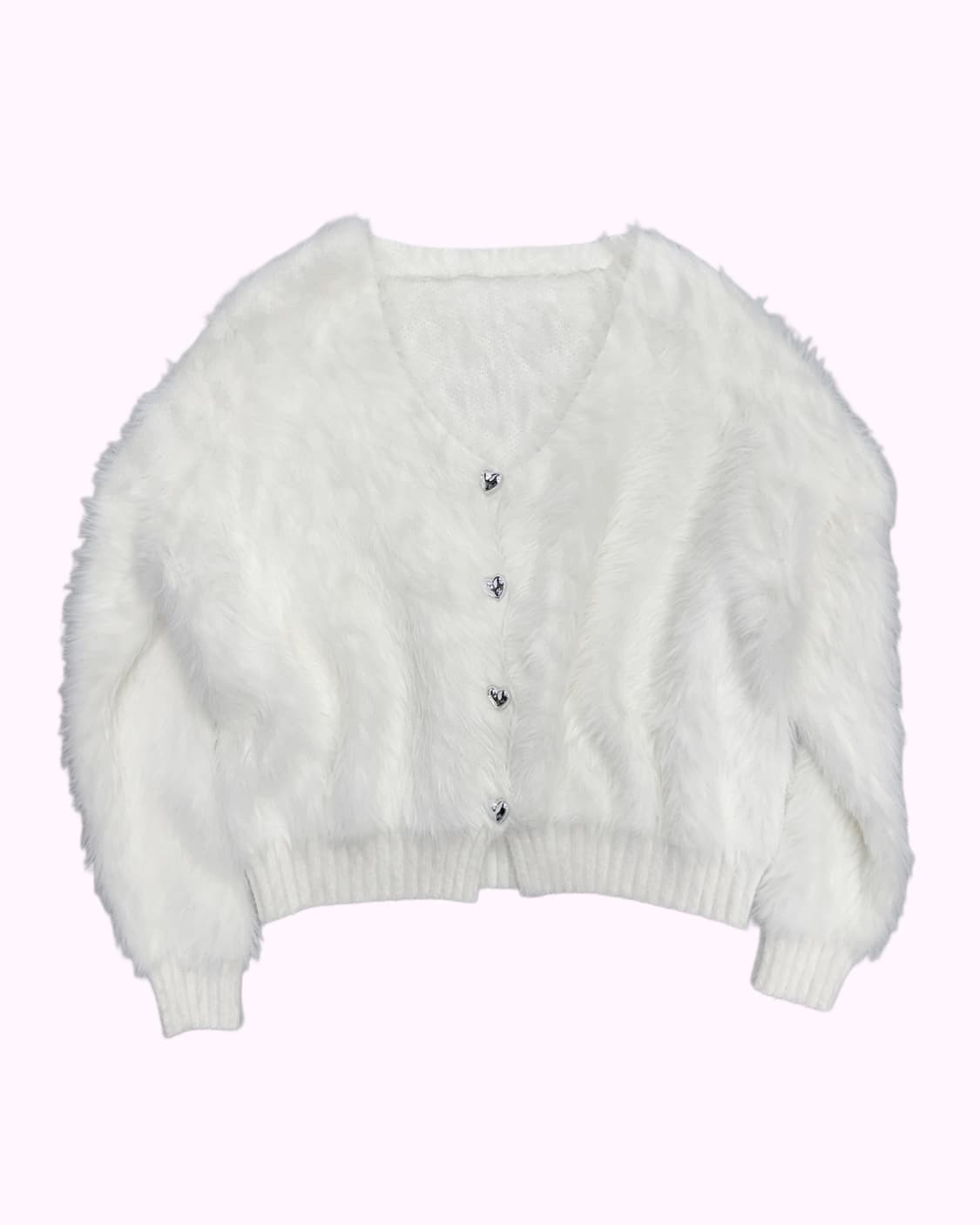 heart button white fur cardigan 상품이미지1