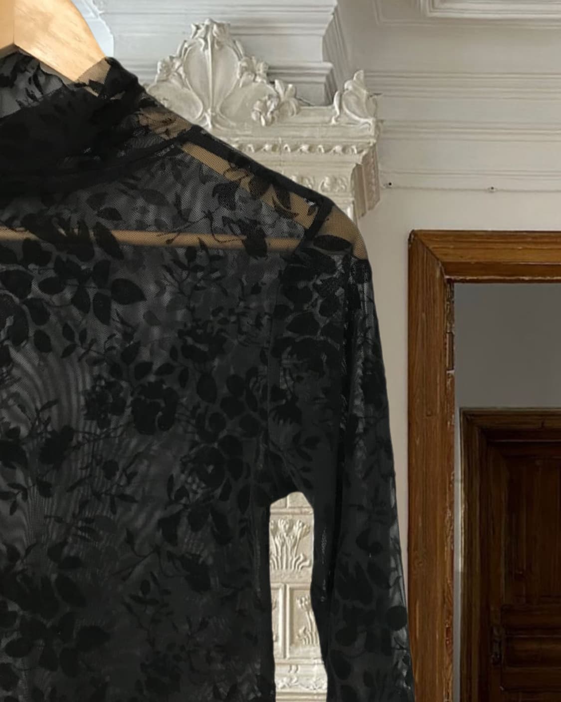 vintage velvet pattern mesh top 상품이미지10