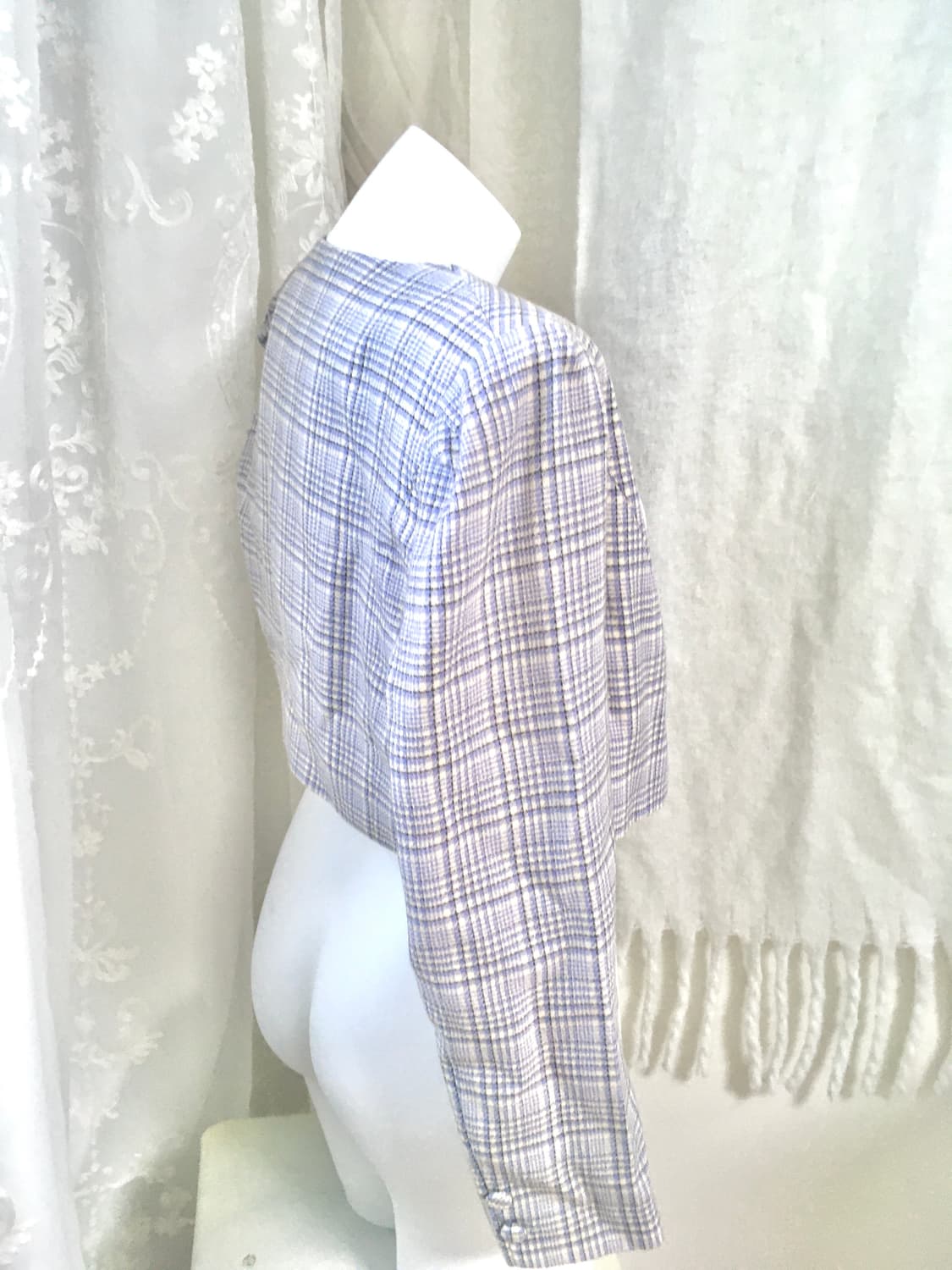 연보라 체크 크롭 블레이저 자켓 상품이미지4