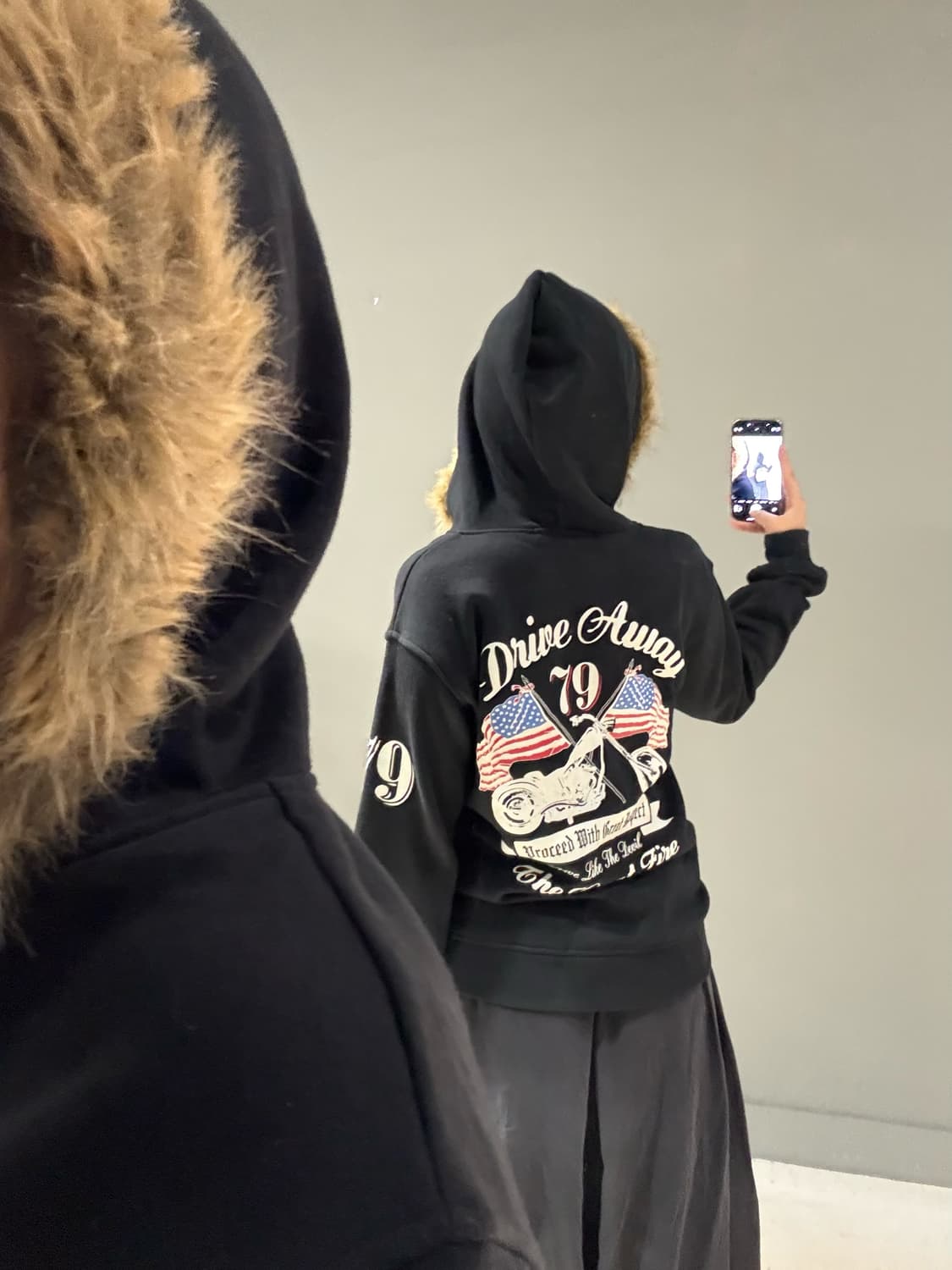 fur hood back printing hood zip-up 상품이미지1