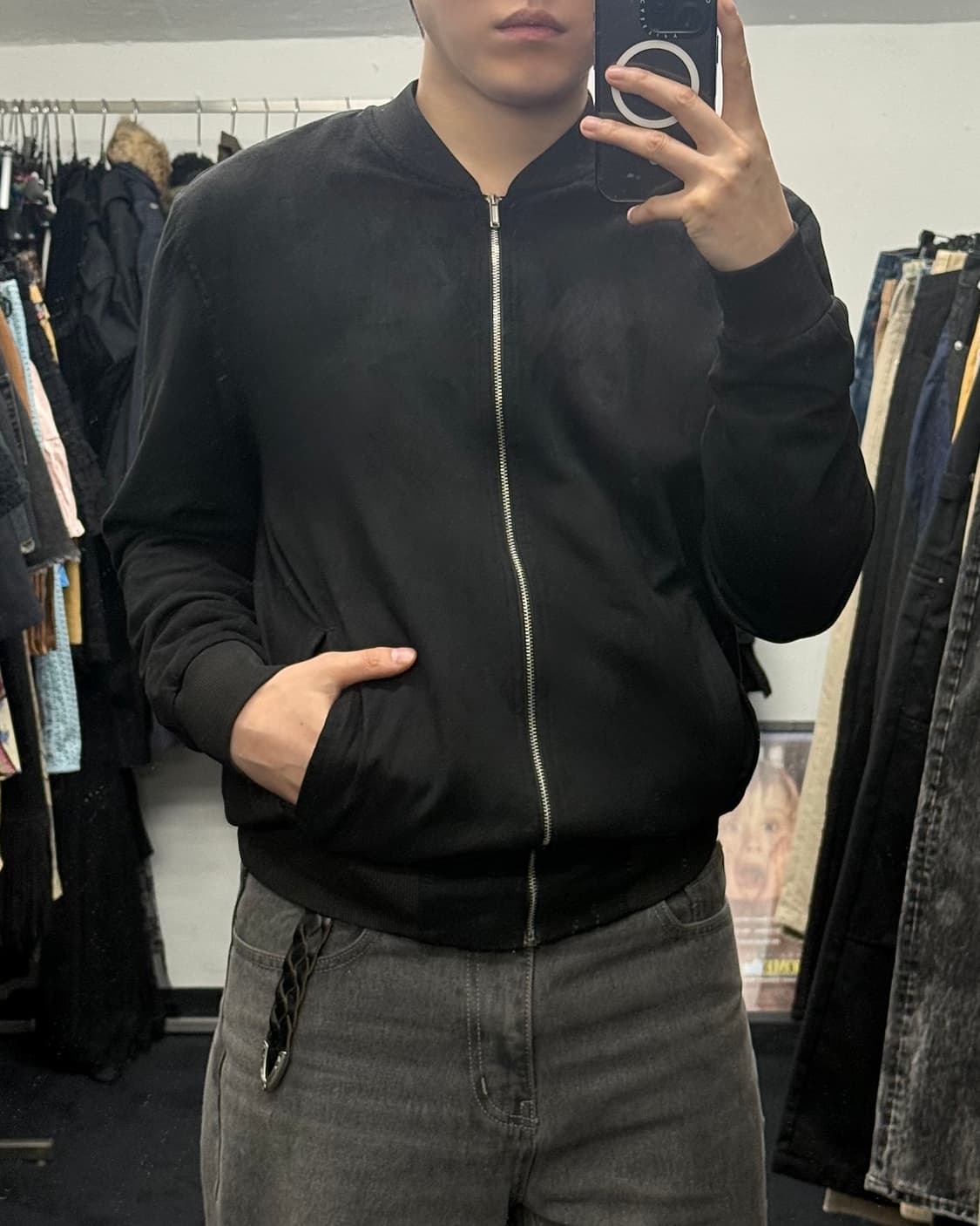 자라 스웨이드 집업 블루종 봄버 자켓 블랙 L 100 락시크 고스 펑크  상품이미지1