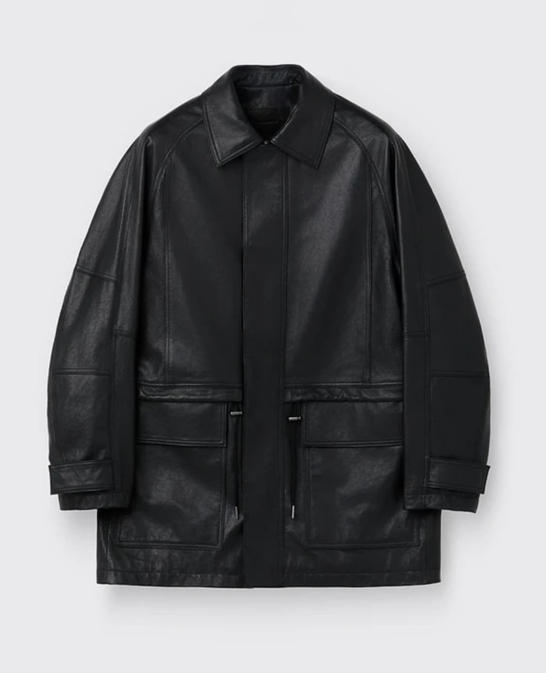 커스텀멜로우 블랙 레더 롱 코트 상품이미지1