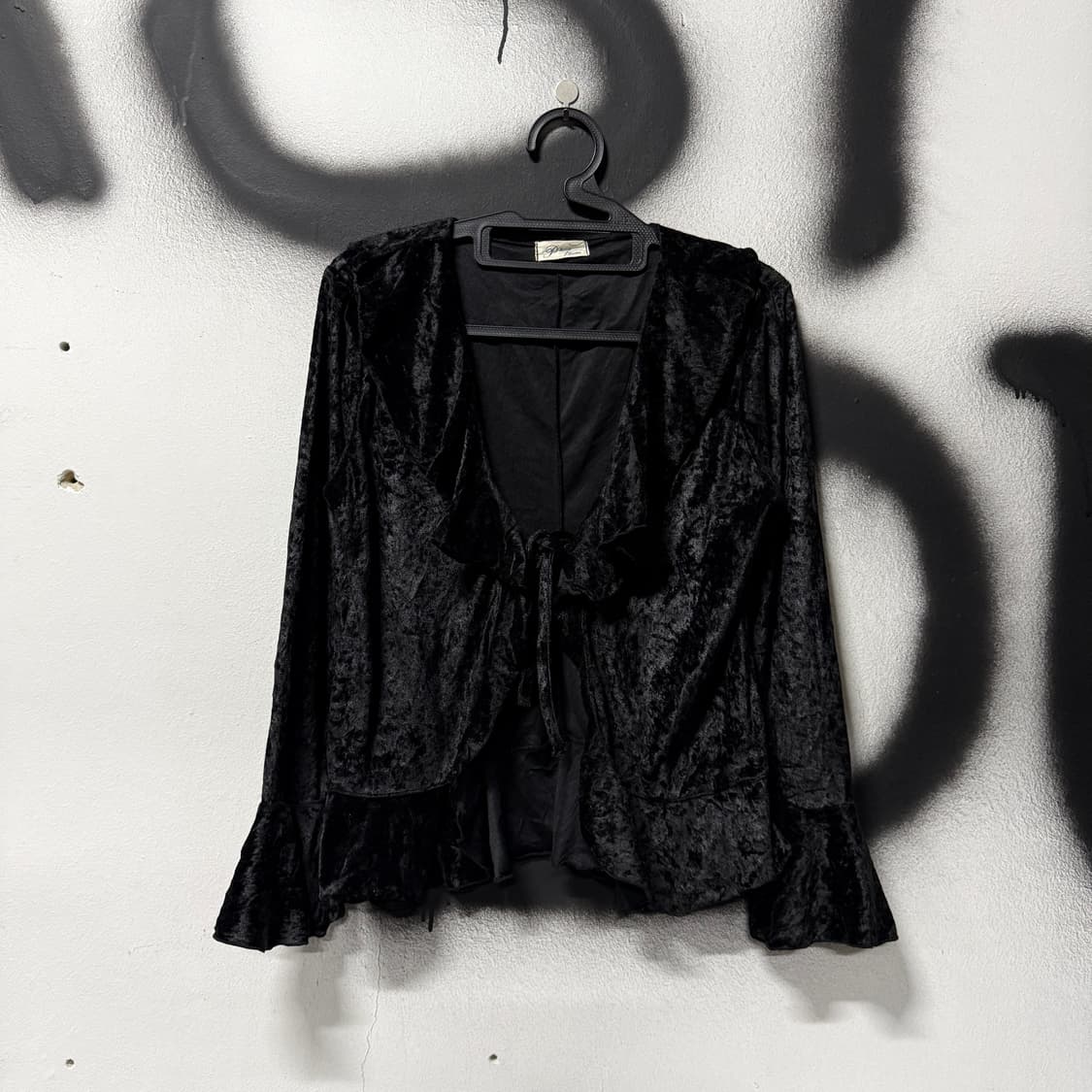 VTG 빈티지 고딕펑크 벨벳 러플 셔링 퍼프 소매 프릴 블라우스 상품이미지1