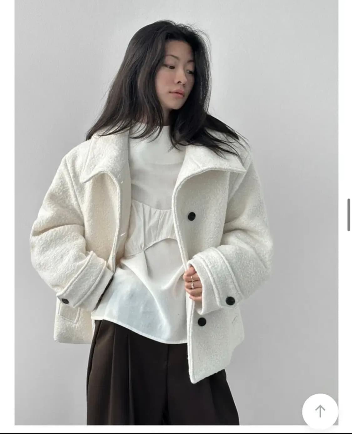 하이넥 누빔 부클 울 하프코트 (블랙) 상품이미지1