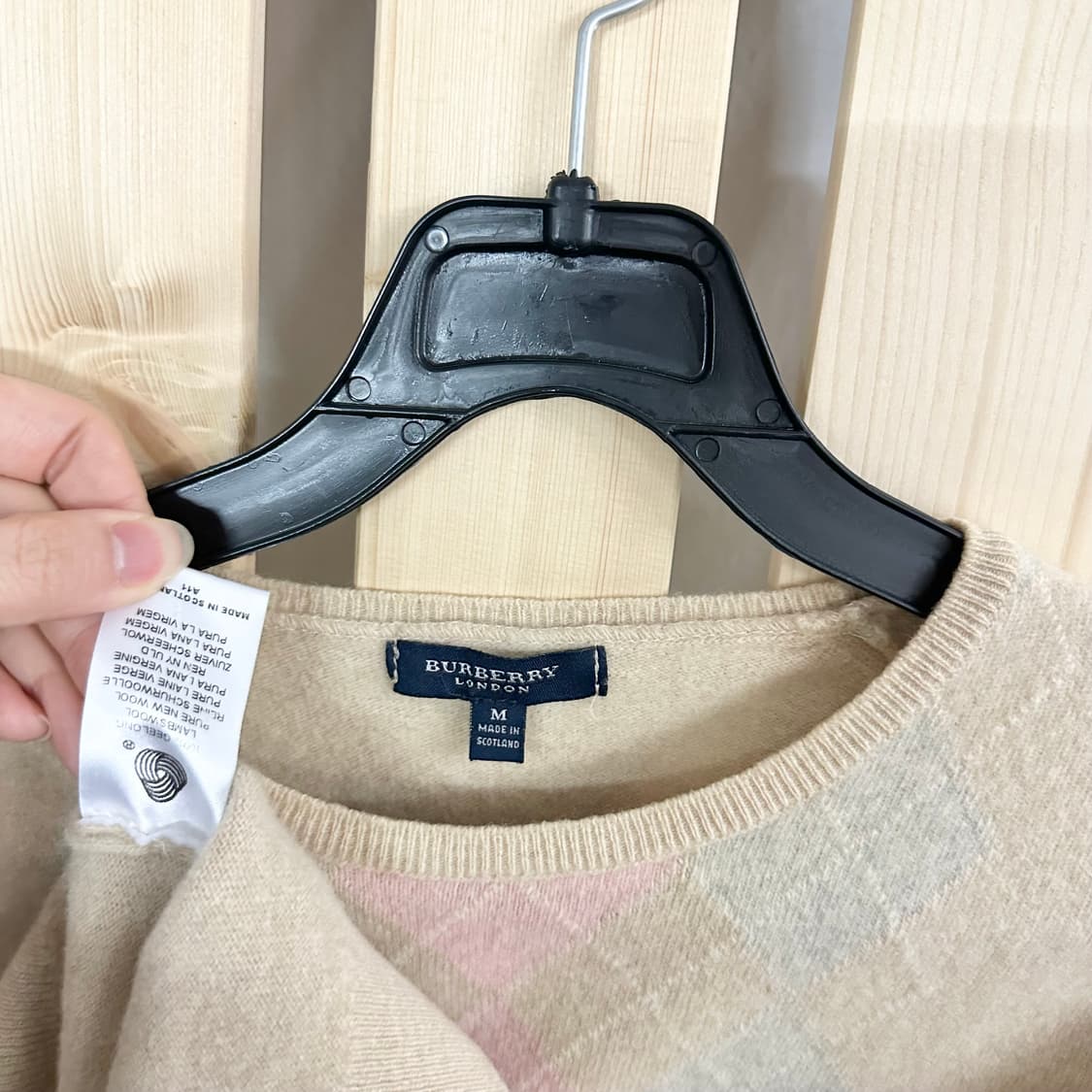 (M) 버버리 아가일 베이지 반팔 니트 상품이미지5