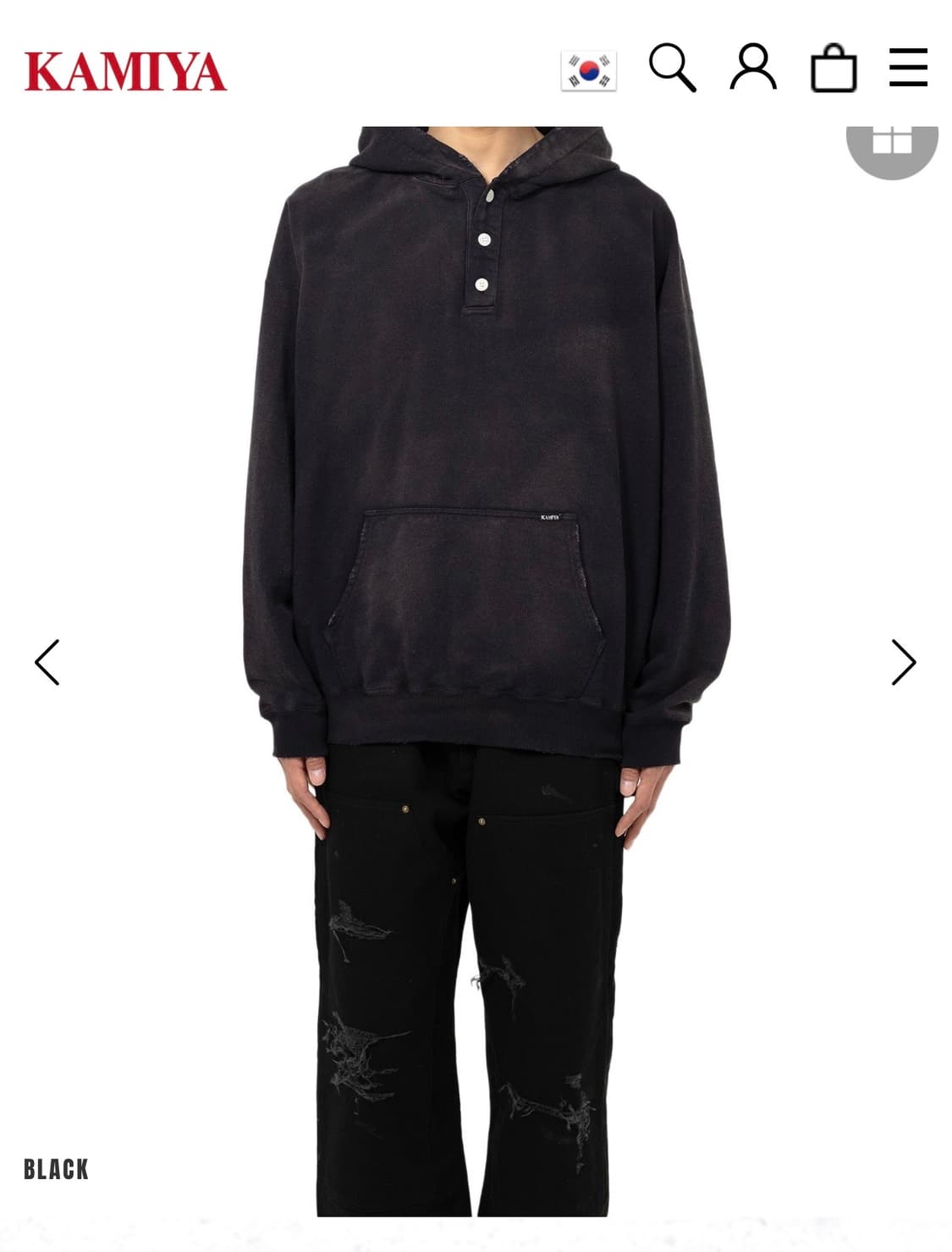 카미야 Distressed Henry Neck Hoodie L 새제품 상품이미지3