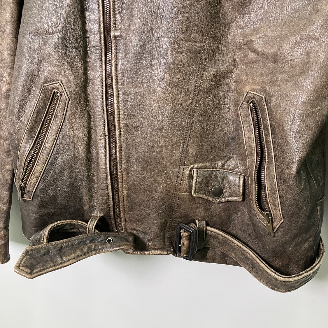 VTG 빈티지 브라운 소가죽 라이더 자켓 L 상품이미지5