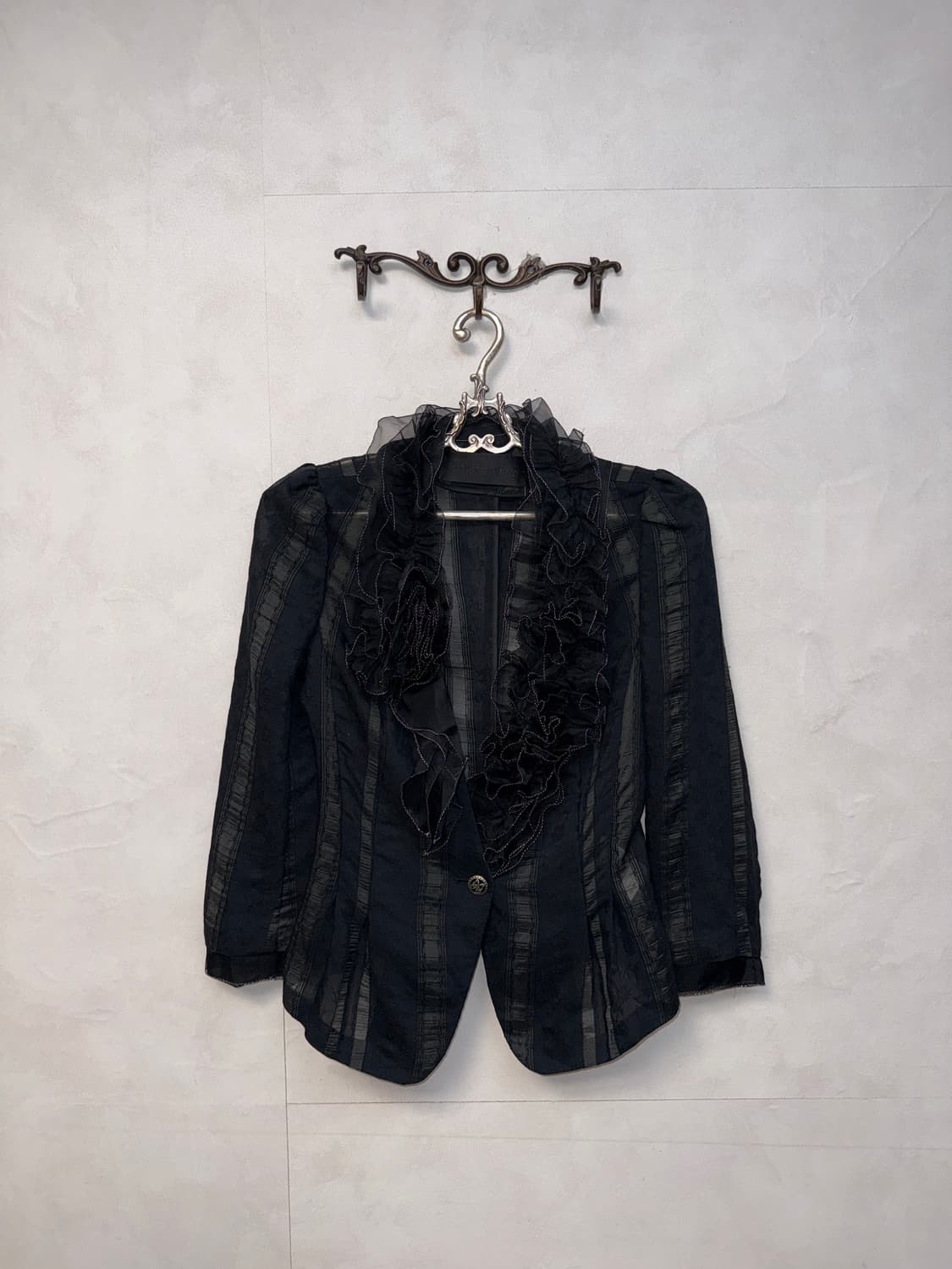 OBZEE black ruffle flower stripe jacket  상품이미지1