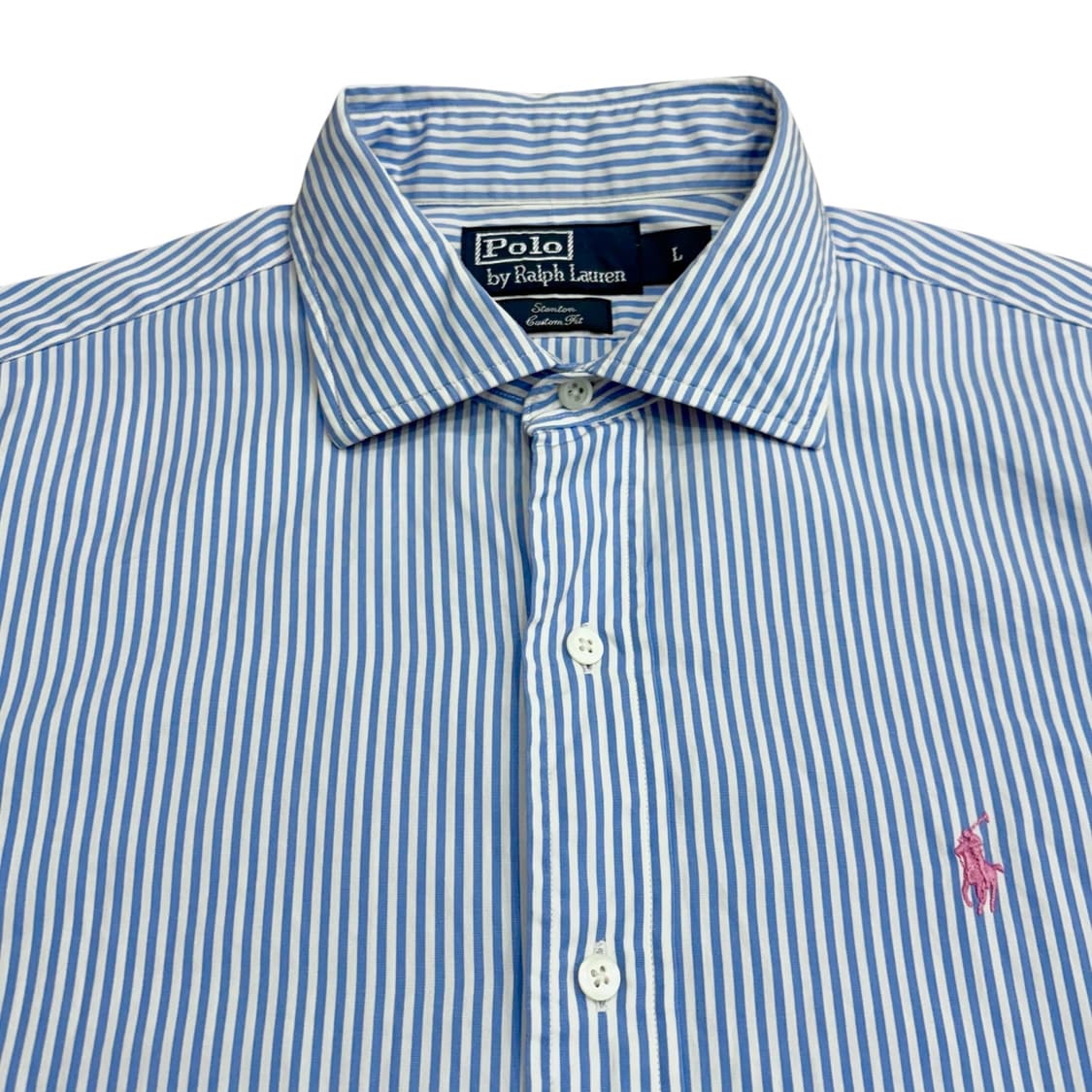 폴로 랄프로렌 블루 스트라이프 핑크 포니 셔츠 (L) 상품이미지3