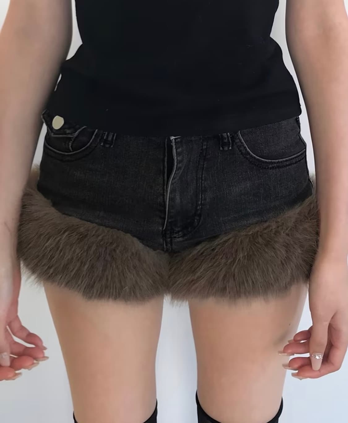 일본빈티지 퍼 데님 숏팬츠 반바지 y2k 오네갸루 라떼갸루 시부야하라주쿠 상품이미지2