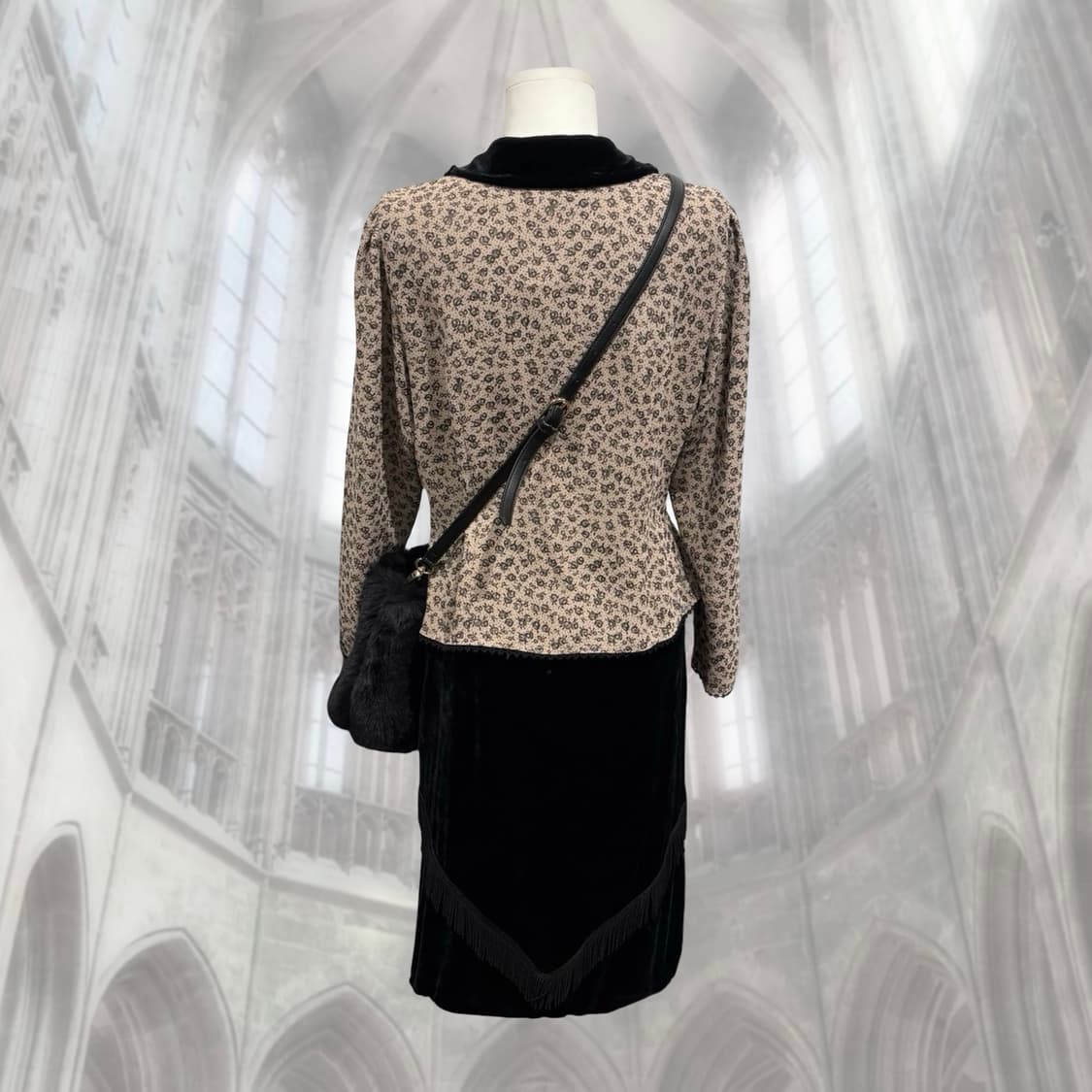 벨벳 카라 플라워 빈티지 블라우스 상품이미지4