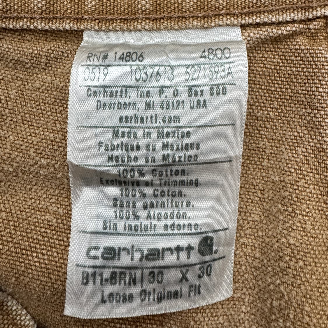 칼하트 OG 가죽패치 카펜터 하드 페이딩 덕캔버스 와이드 워크팬츠 상품이미지9