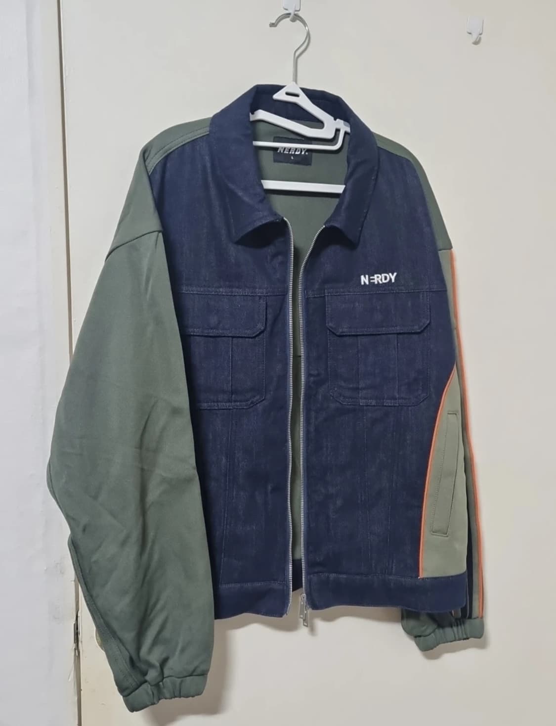 NERDY 널디 데님 믹스 트랙 탑 트레이닝 자켓 L (무신사) 상품이미지3