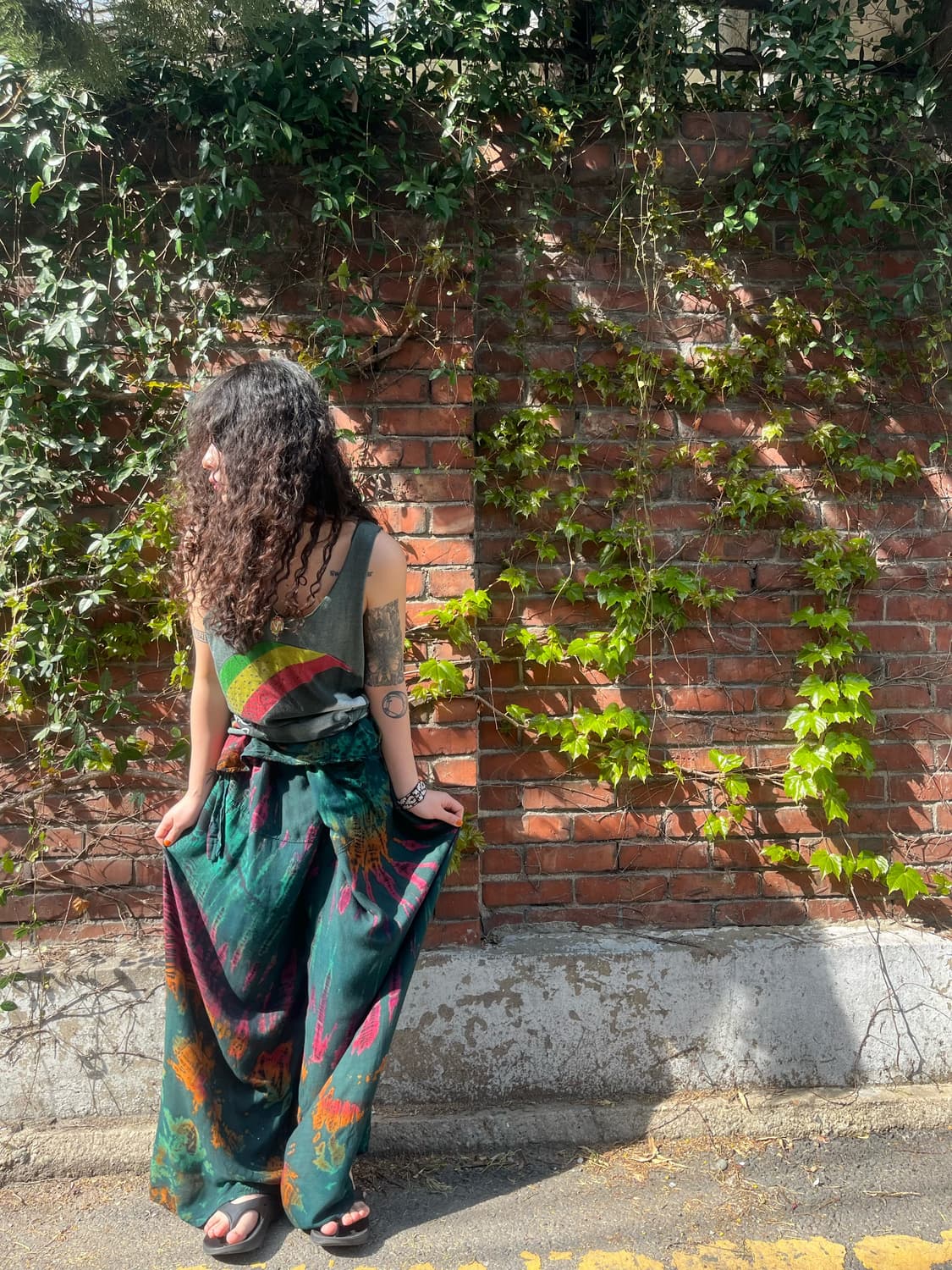 그린 타이다이 와이드 랩 팬츠 상품이미지4