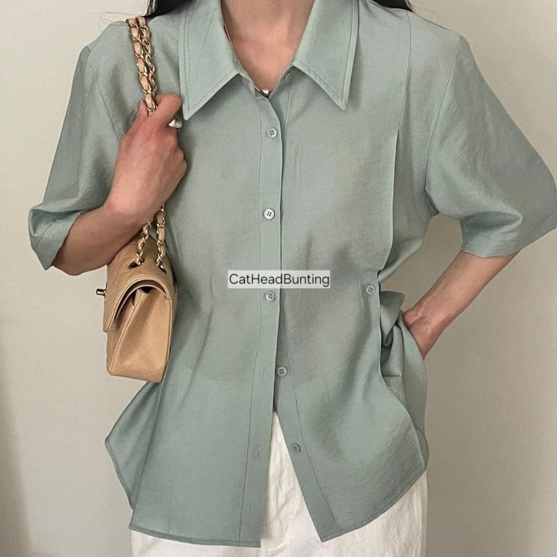 위아 WE ARE 비쥬 남방 셔츠 진민트 상품이미지2