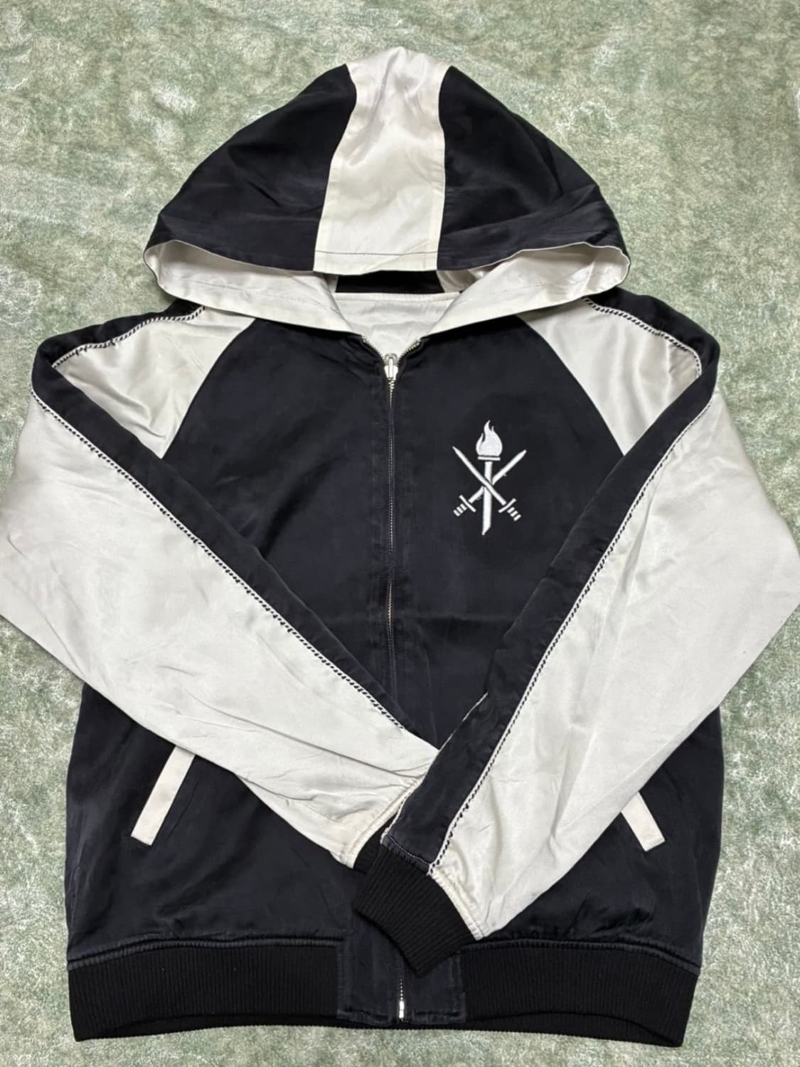 빈티지 리버시블 후드 스카쟌 블랙+아이보리 급처 상품이미지1
