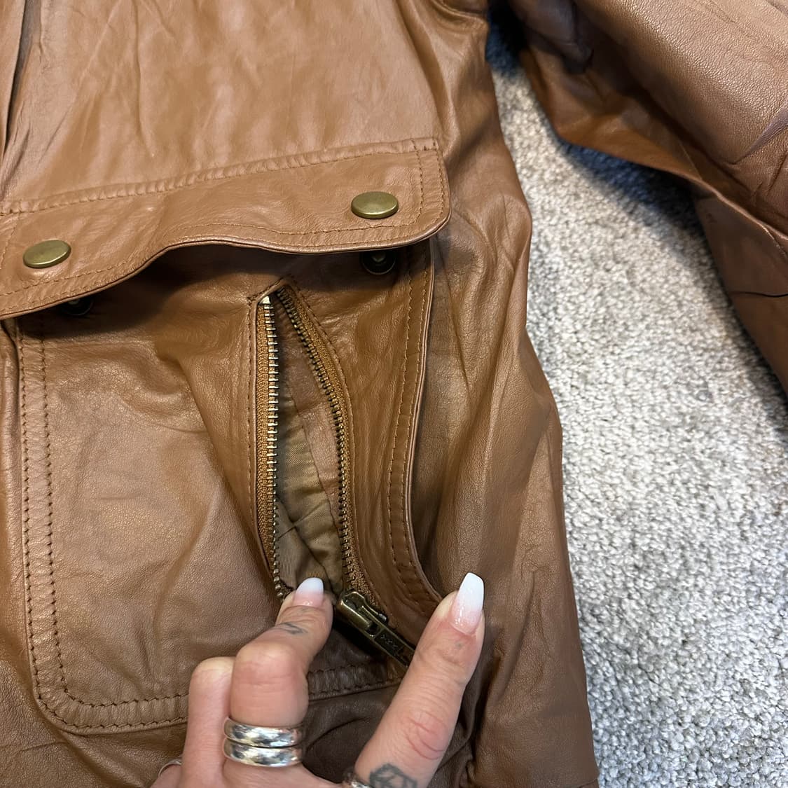 빈티지 브라운 소가죽 봄버 자켓L 상품이미지8