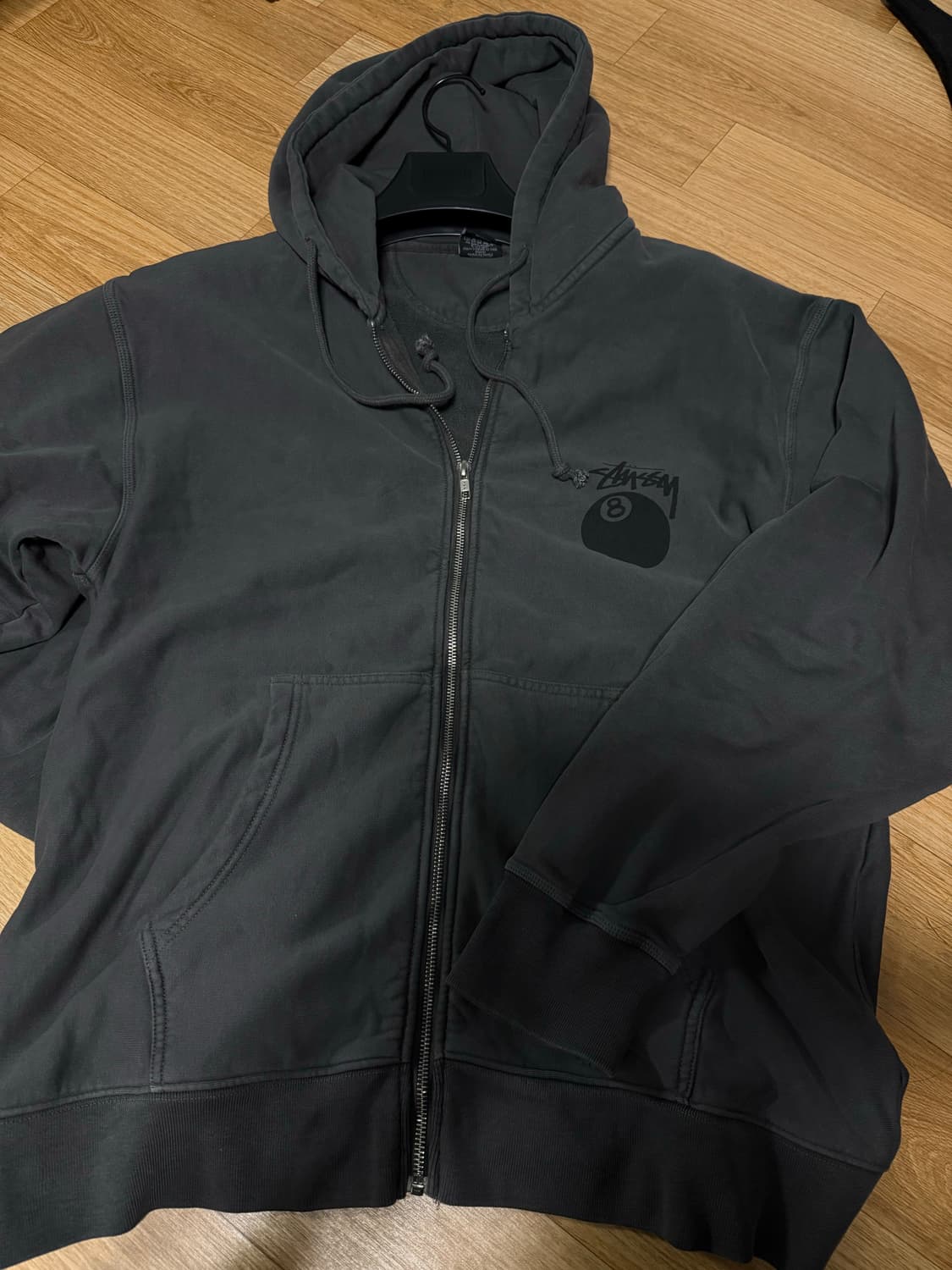 스투시 8볼 피그먼트 다이드 집 후드 블랙 상품이미지3