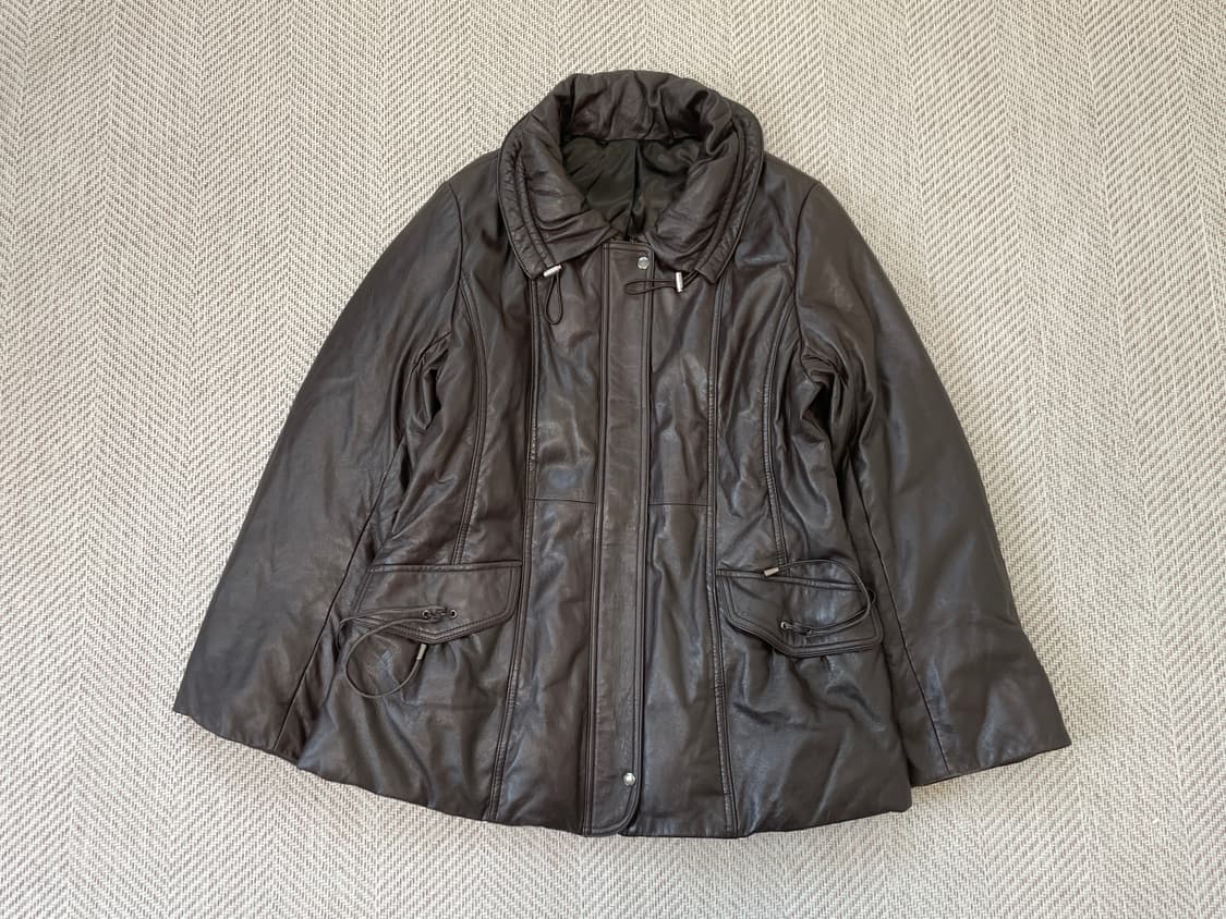 빈티지 하이넥 드로스트링 양가죽 레더 패딩 재킷 J03921 상품이미지1